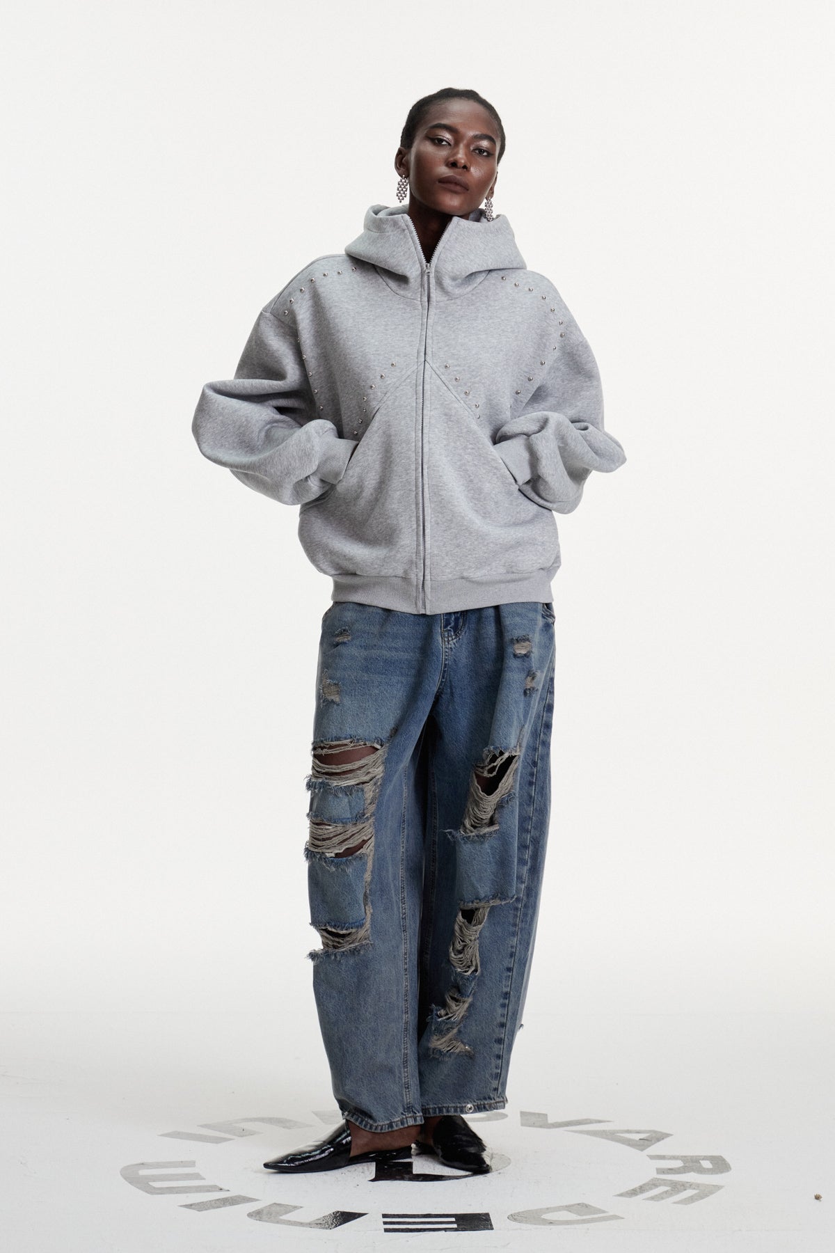 Damianus Embellished Hooded Jacket In Grey