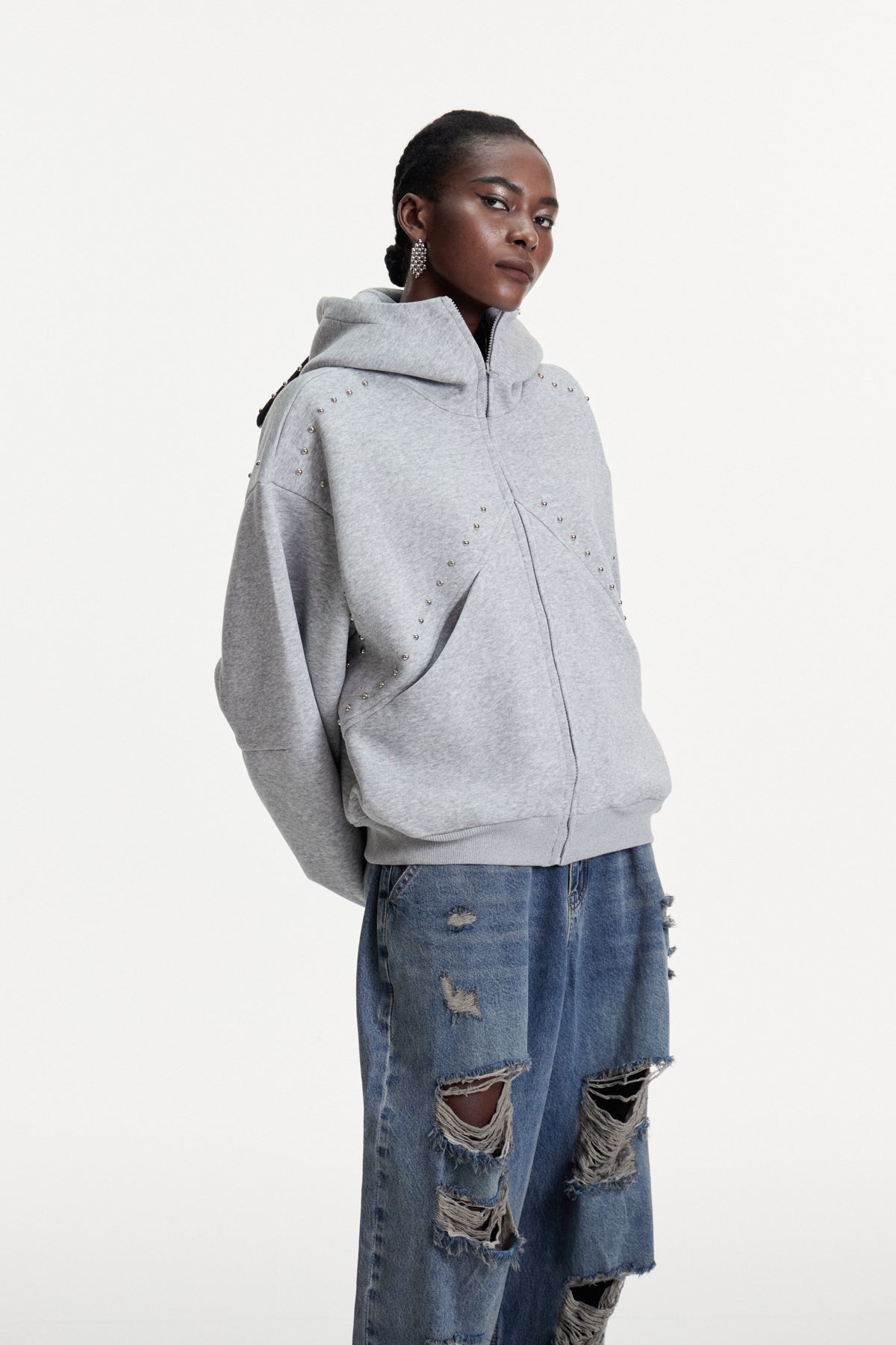Damianus Embellished Hooded Jacket In Grey