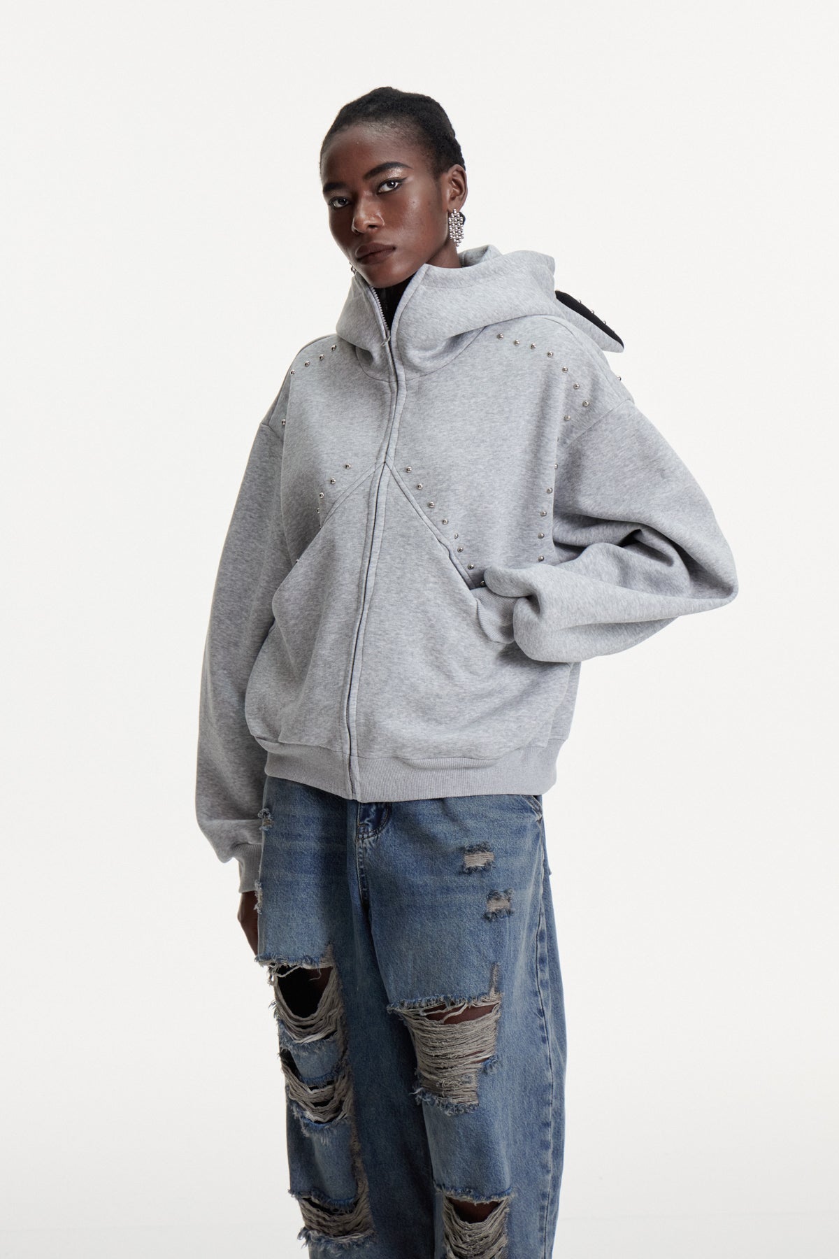 Damianus Embellished Hooded Jacket In Grey