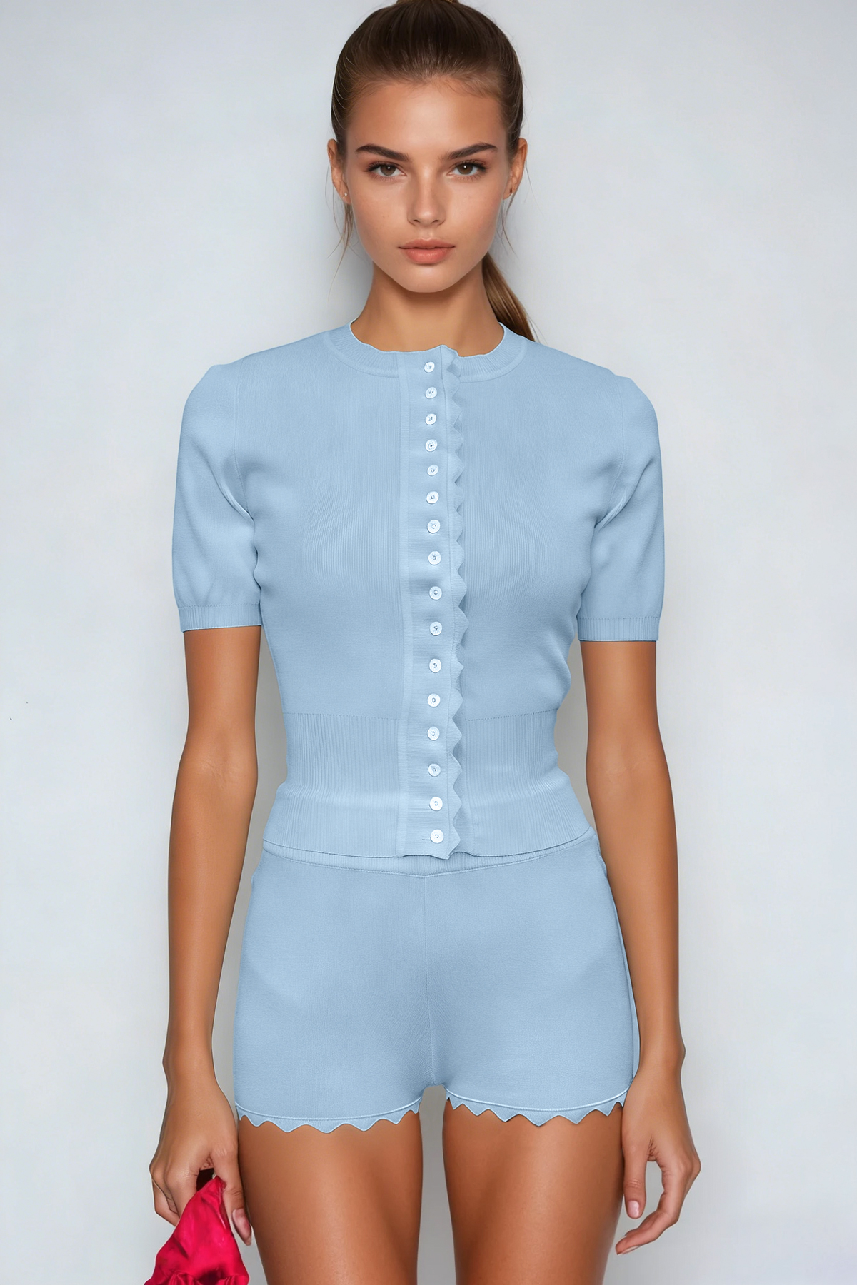 Damon Short Sleeve Knit Pants Set In Baby Blue