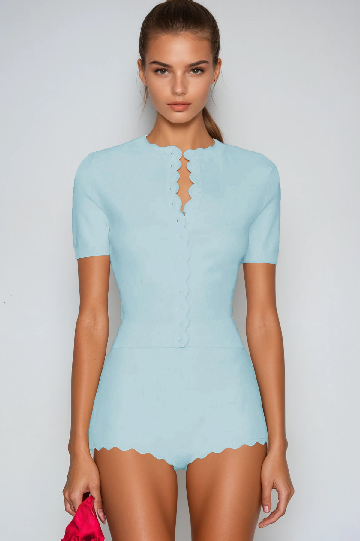 Damon Short Sleeve Knit Pants Set In Baby Blue