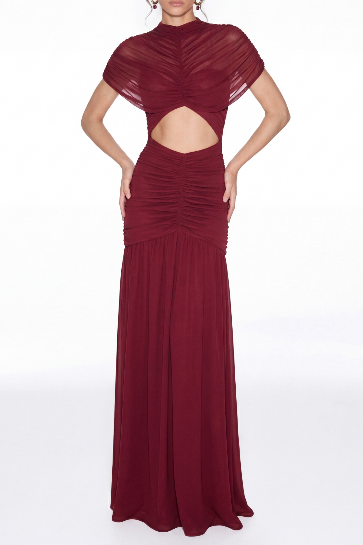 Danai Cutout Ruch Dress In Red