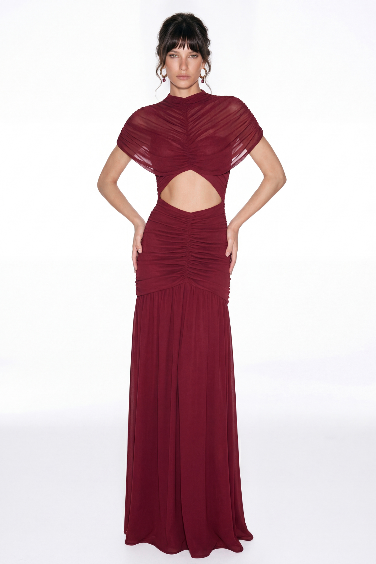 Danai Cutout Ruch Dress In Red