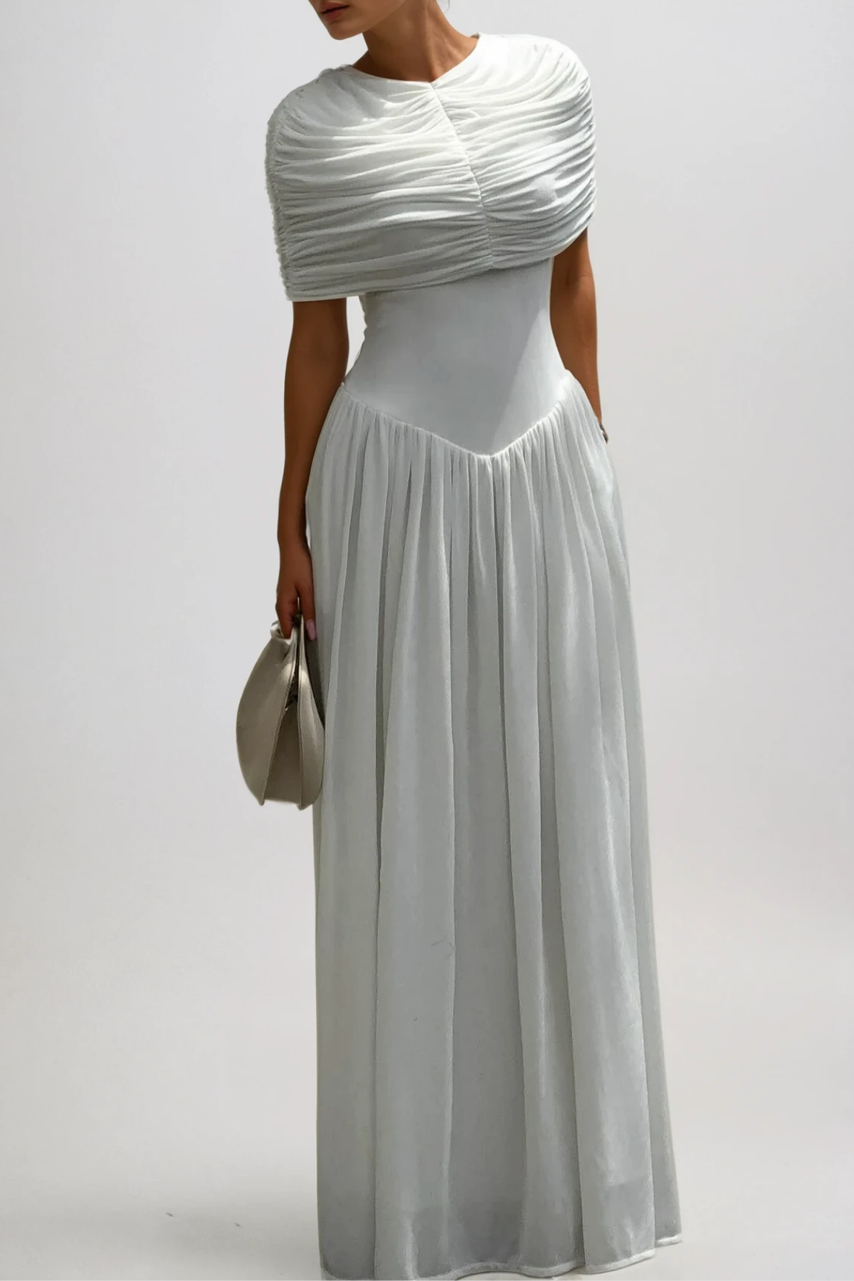 Daniel Ruch Shawl Maxi Dress In White