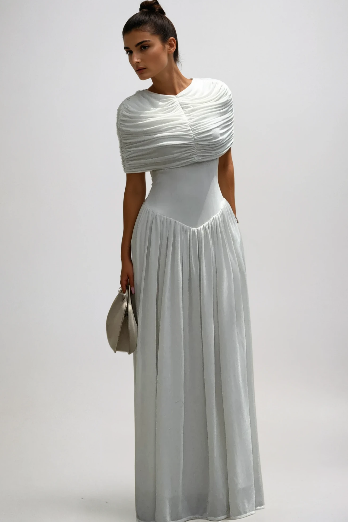 Daniel Ruch Shawl Maxi Dress In White