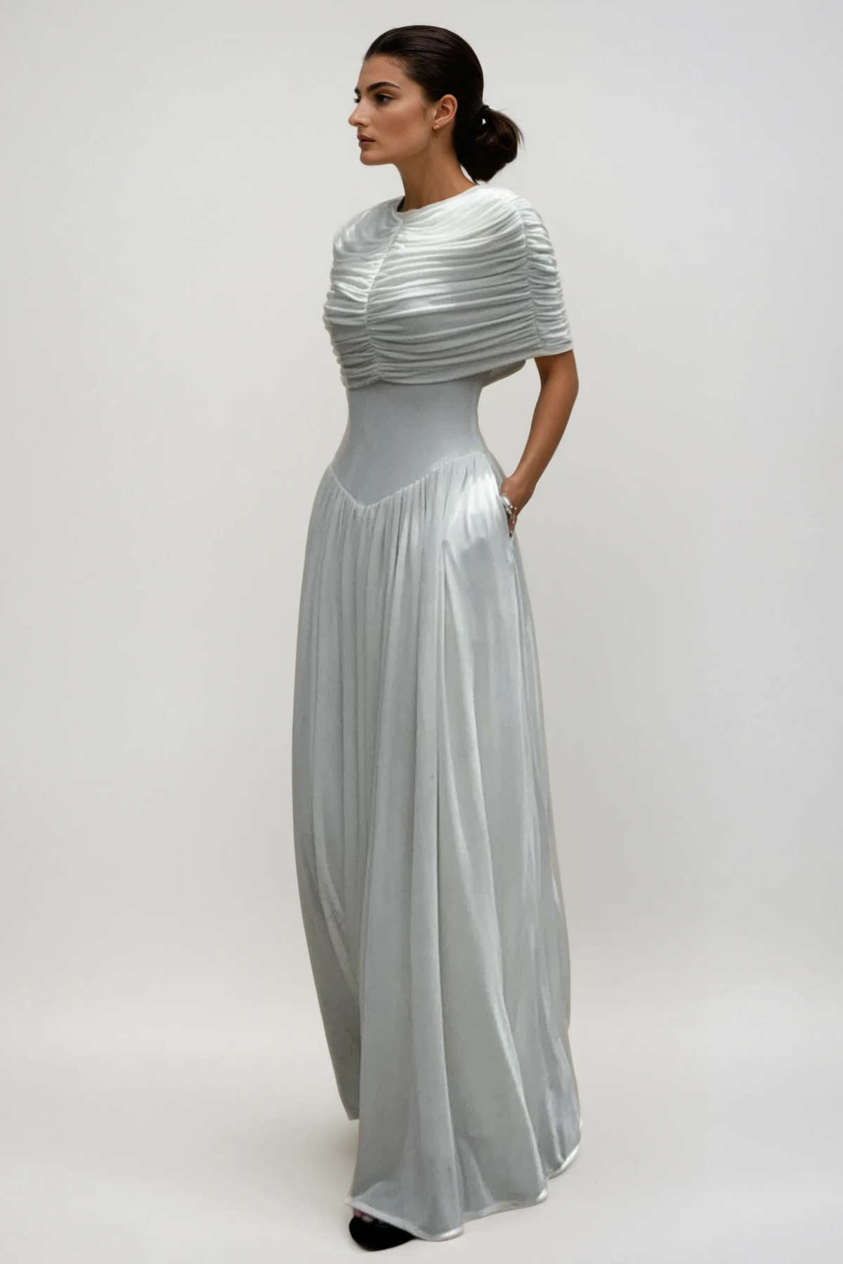 Daniel Ruch Shawl Maxi Dress In White