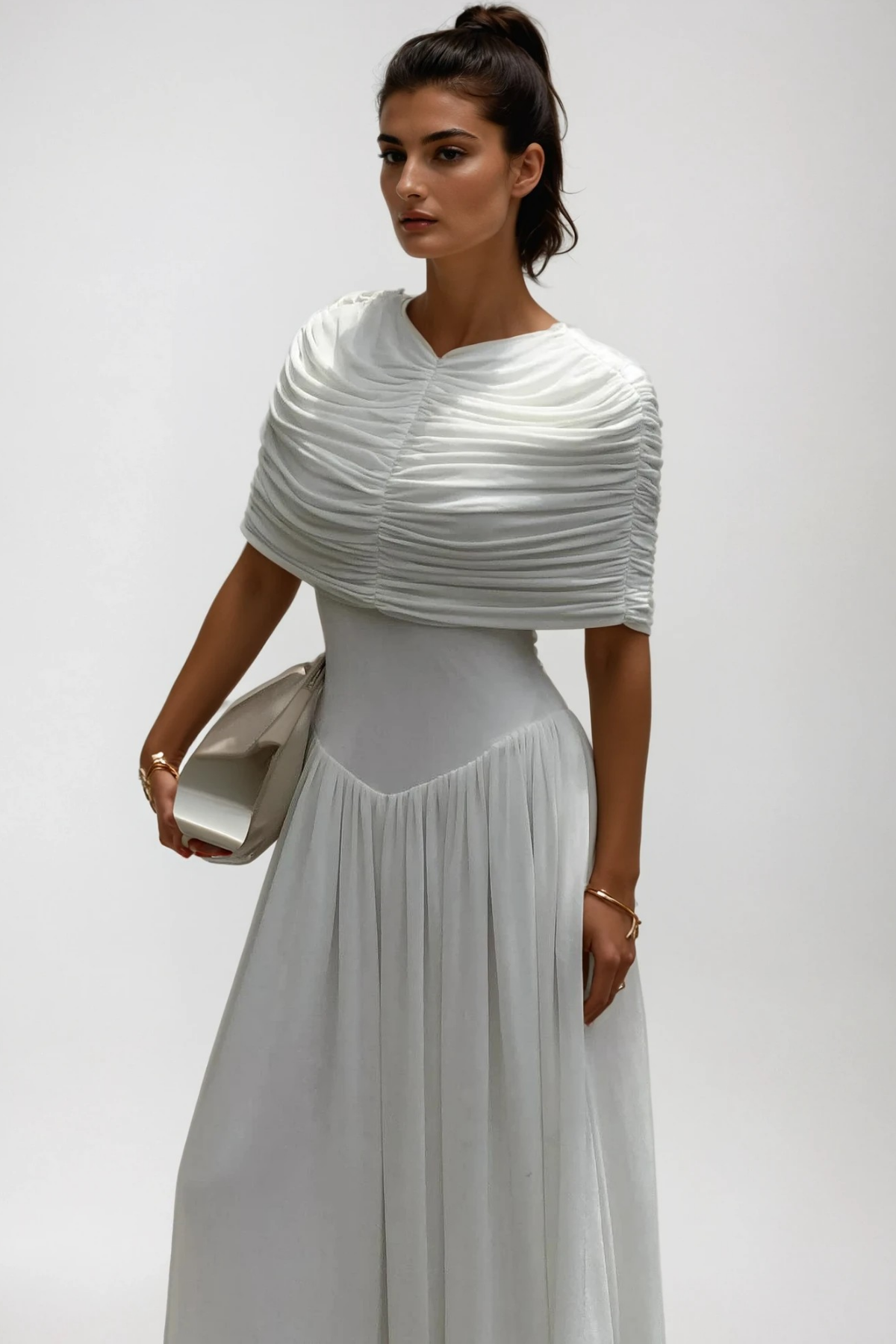 Daniel Ruch Shawl Maxi Dress In White