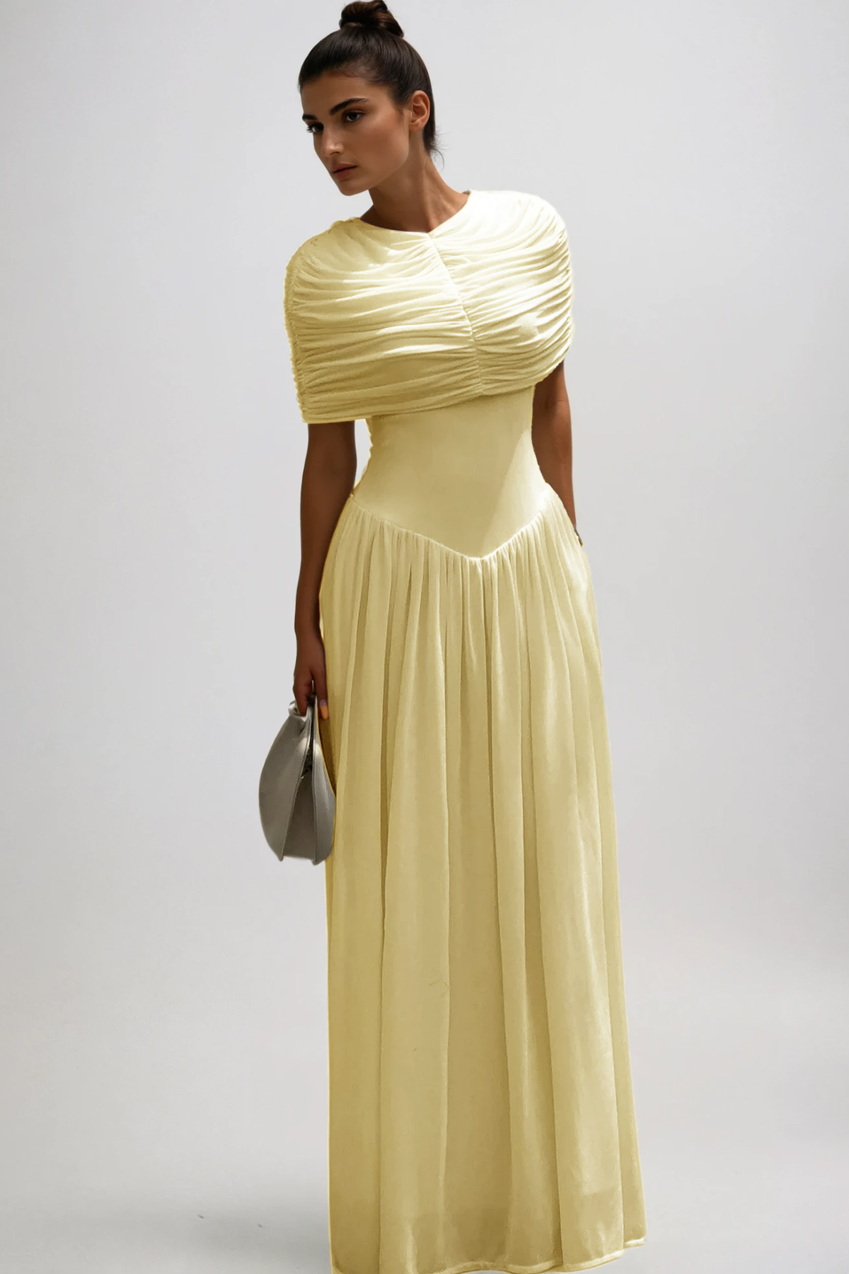 Daniel Ruch Shawl Maxi Dress In Yellow