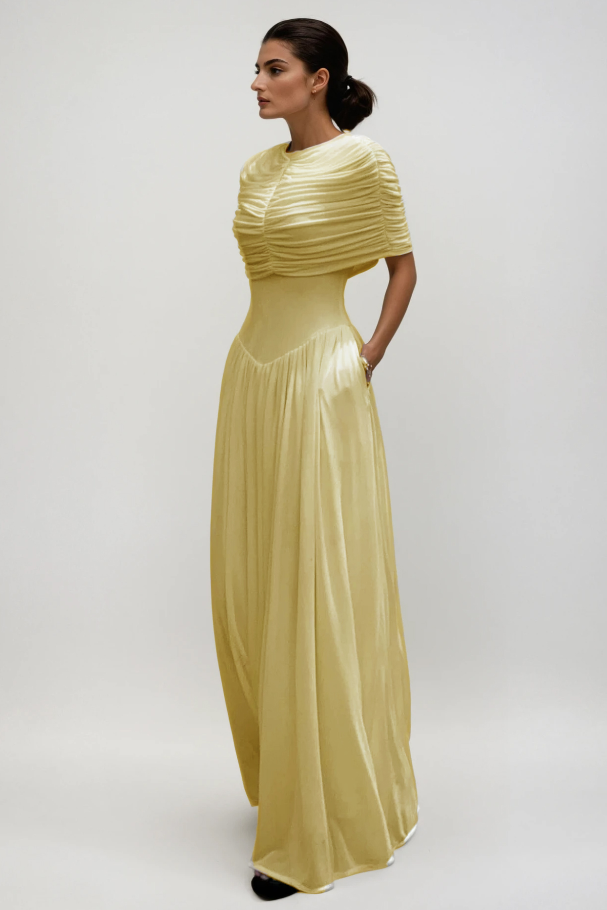 Daniel Ruch Shawl Maxi Dress In Yellow