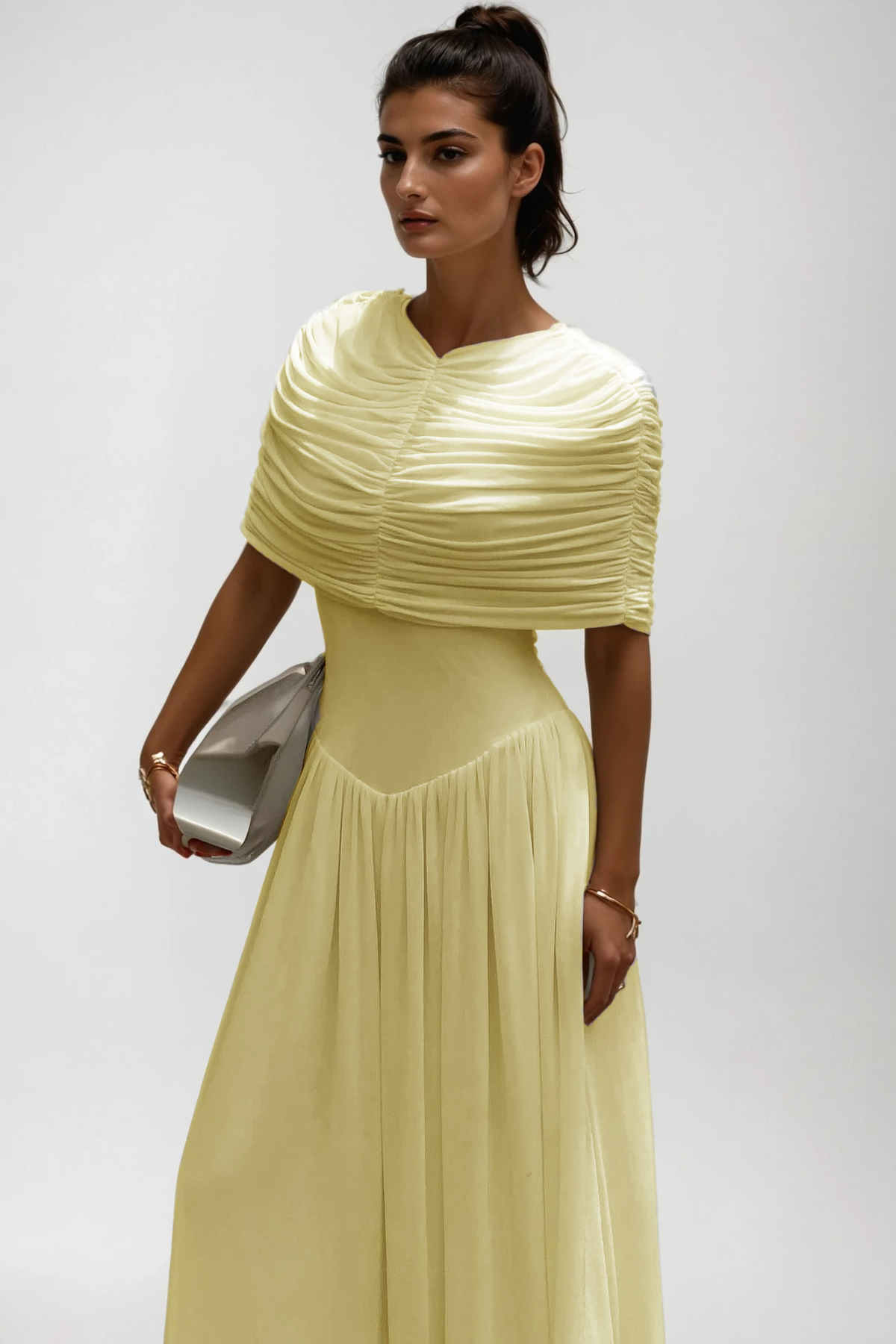 Daniel Ruch Shawl Maxi Dress In Yellow