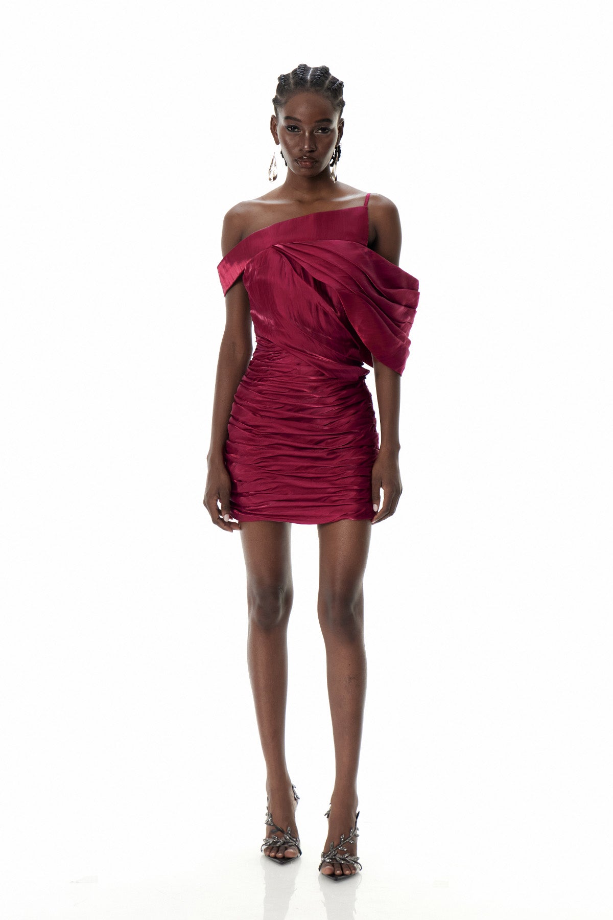 Daniella One Shoulder Asymmetric Ruch Mini Dress