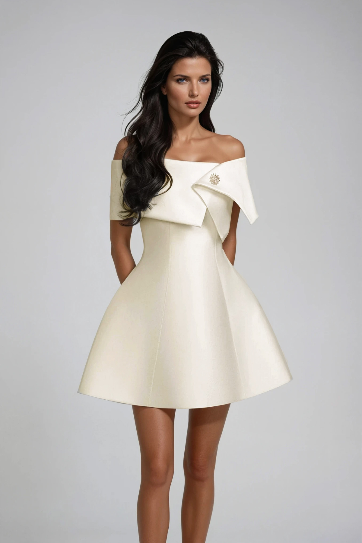 Danielle Off Shoulder Asymmetric Mini Dress – Innovare Denim