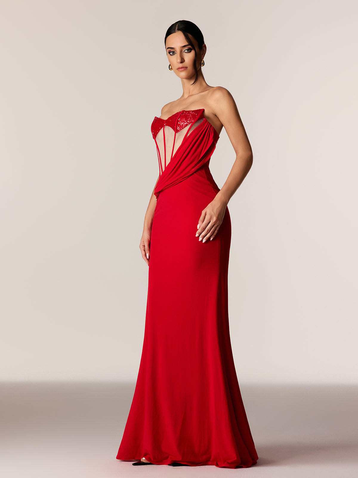 Danielle Strapless Corset Sequin Maxi Dress