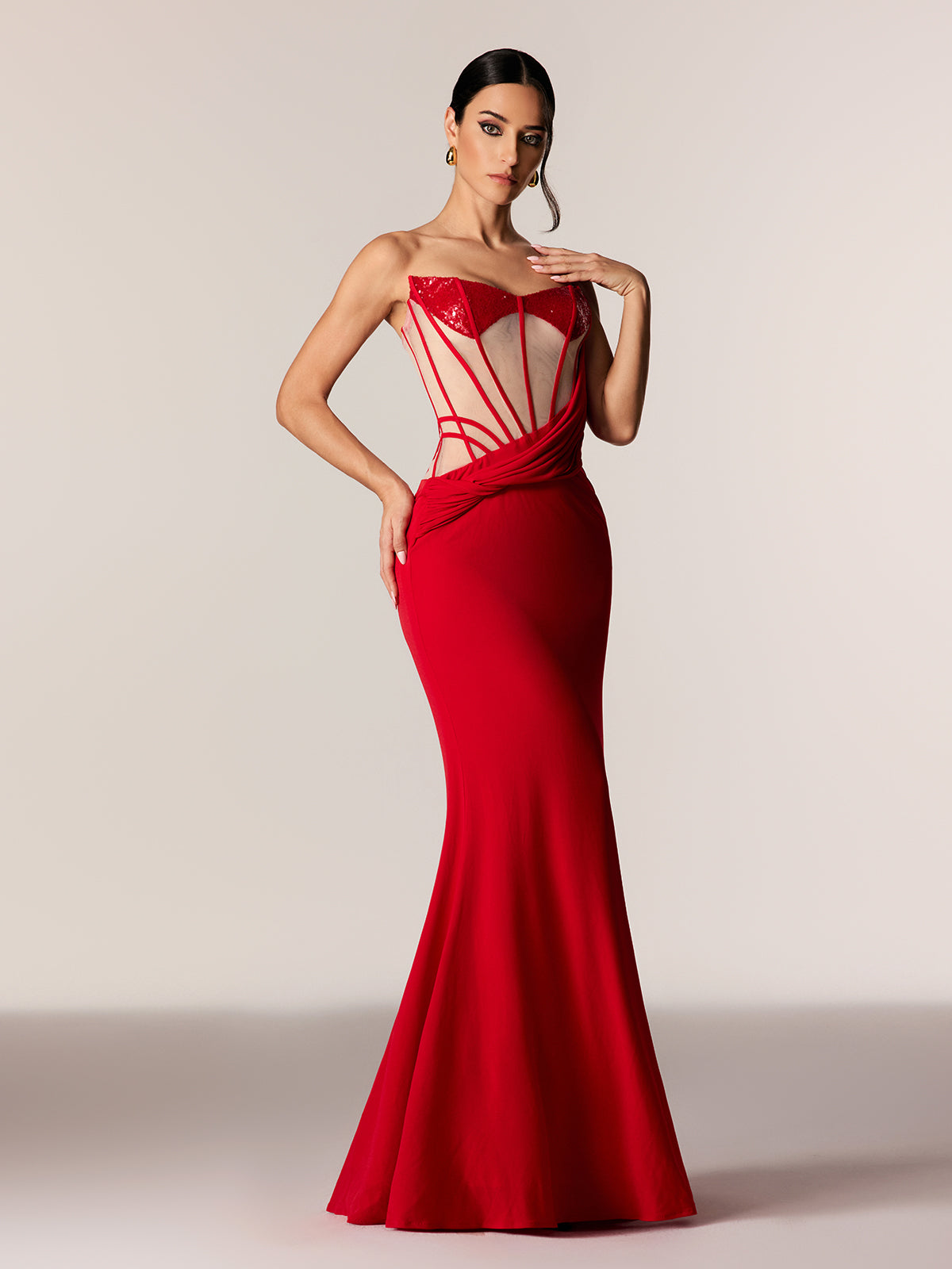 Danielle Strapless Corset Sequin Maxi Dress