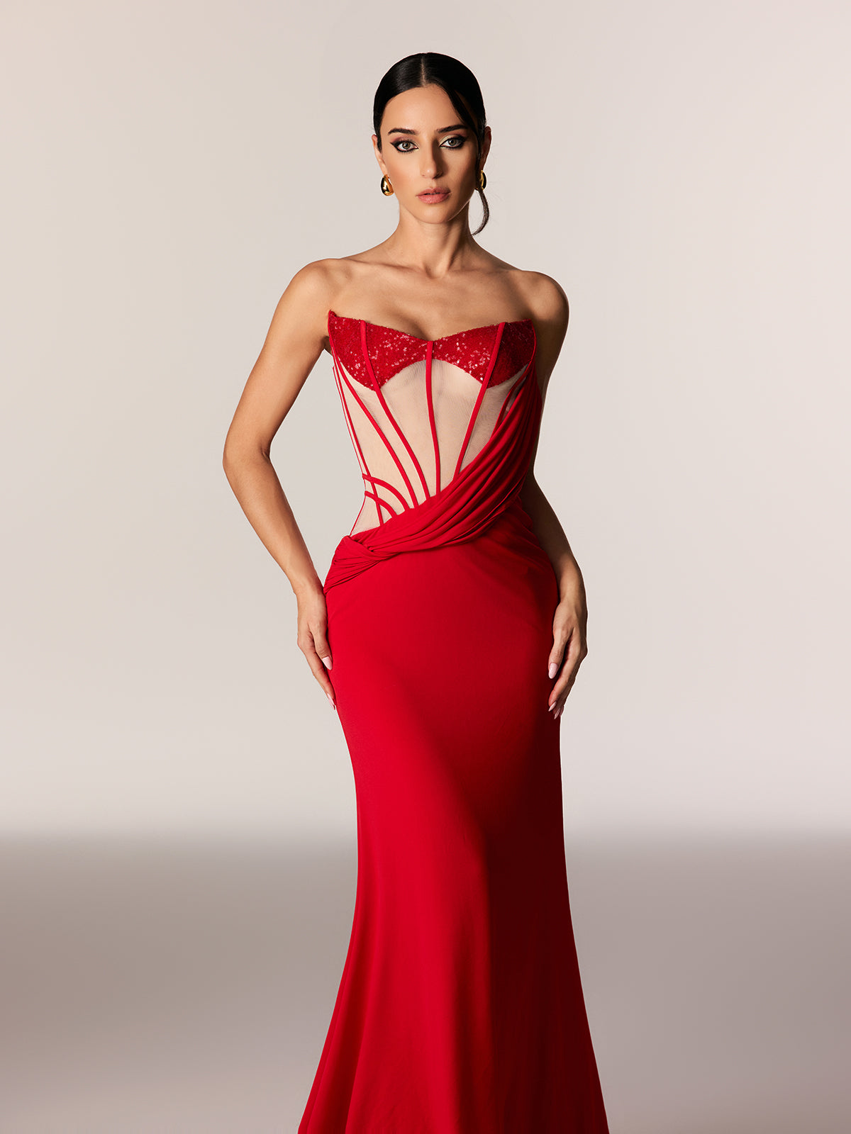 Danielle Strapless Corset Sequin Maxi Dress