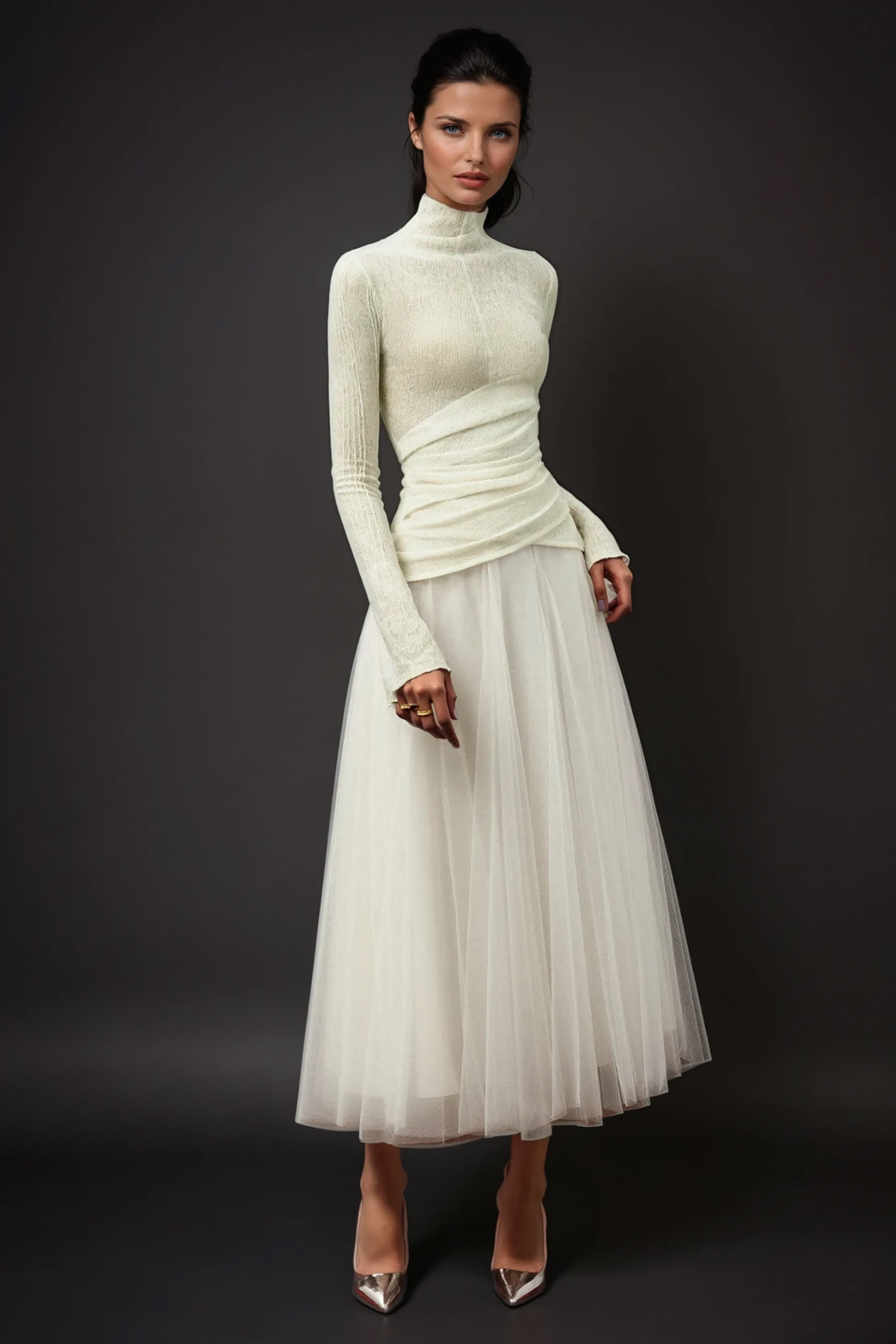 Daniels High Neck Ruch Maxi Dress