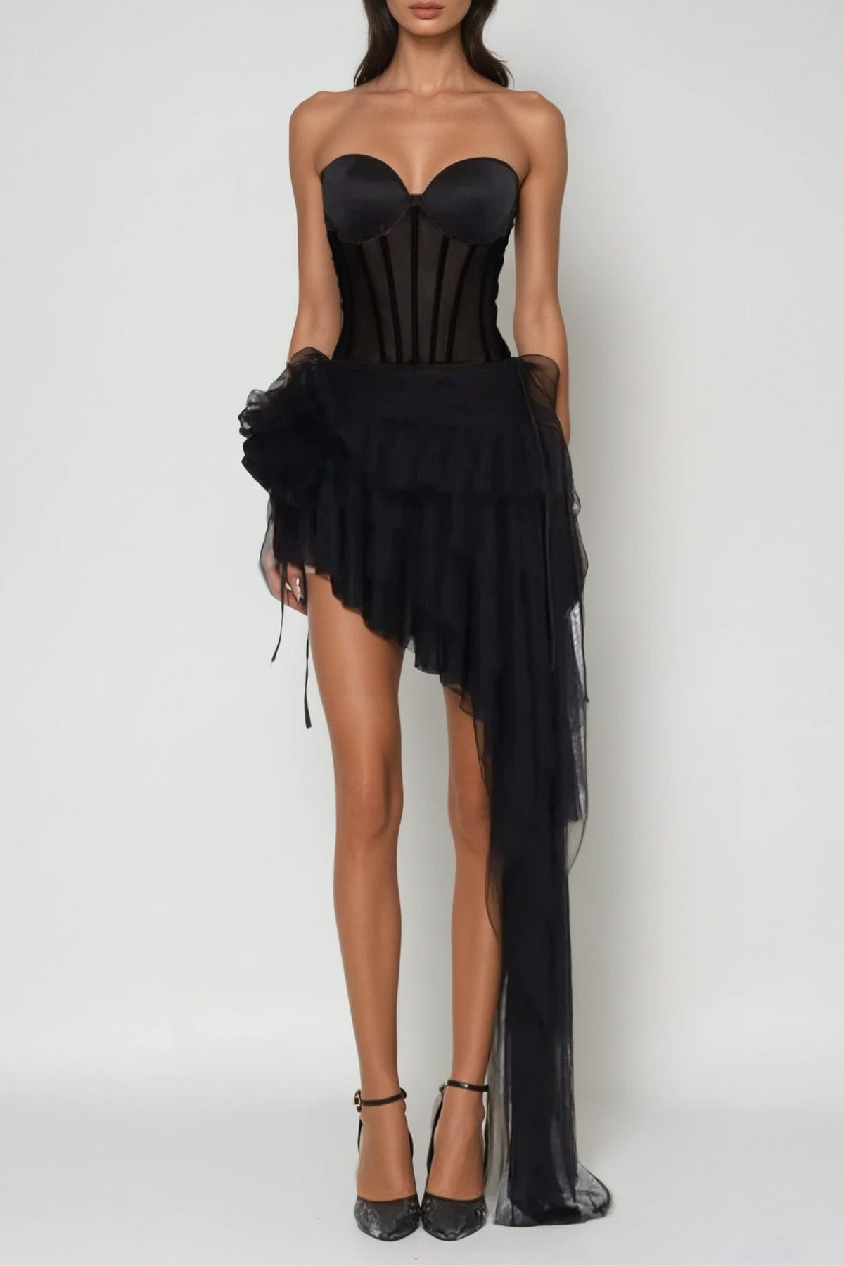 Danish Corset Mesh Asymmetric Skirt Set