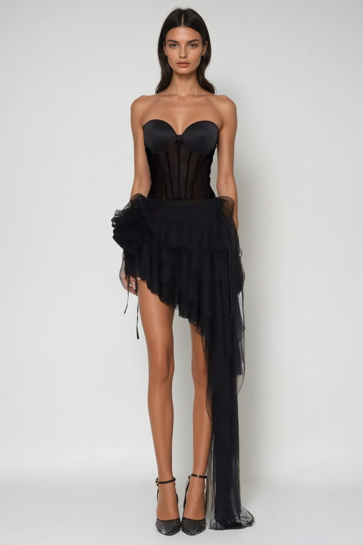 Danish Corset Mesh Asymmetric Skirt Set