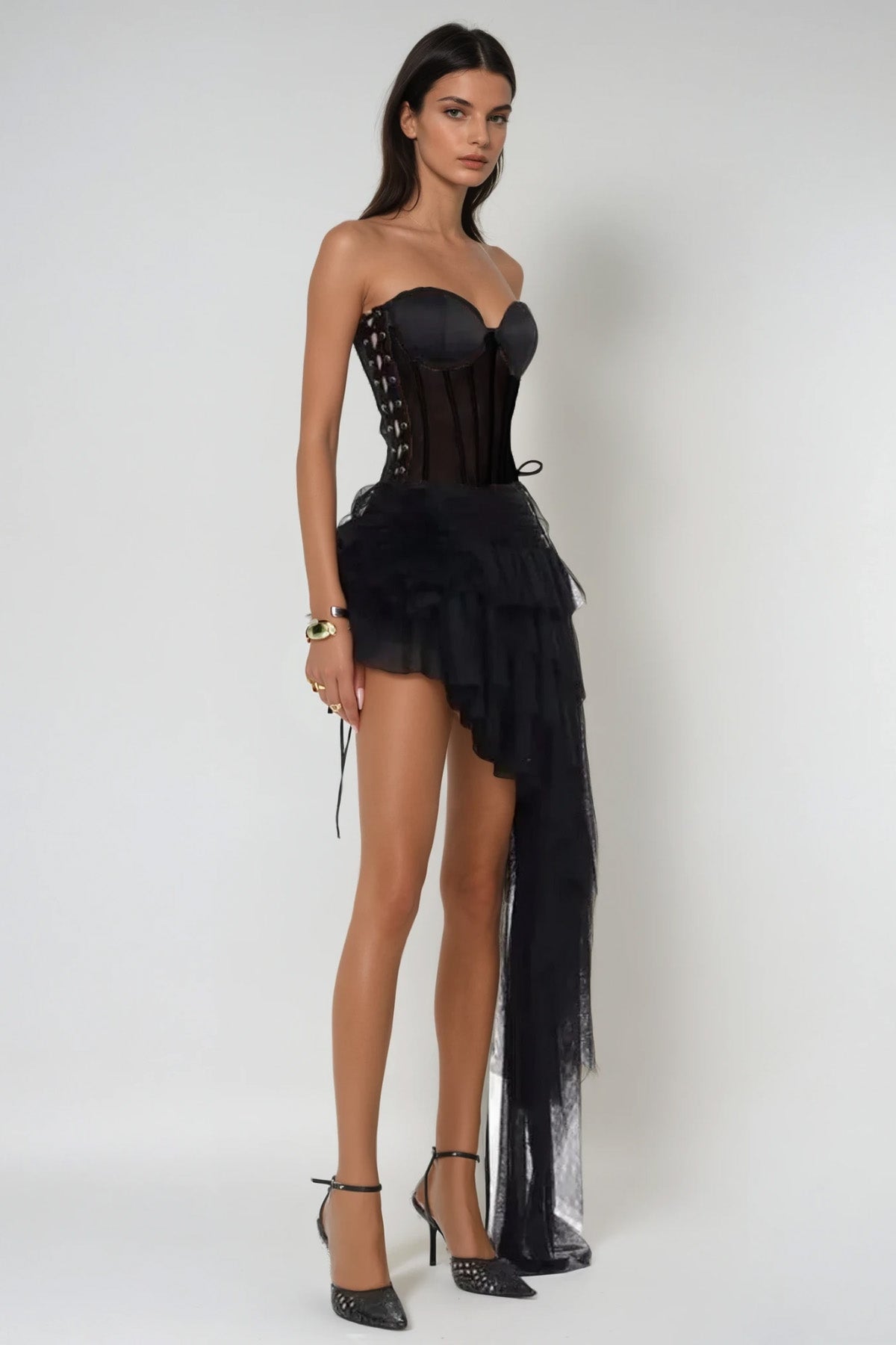 Danish Corset Mesh Asymmetric Skirt Set