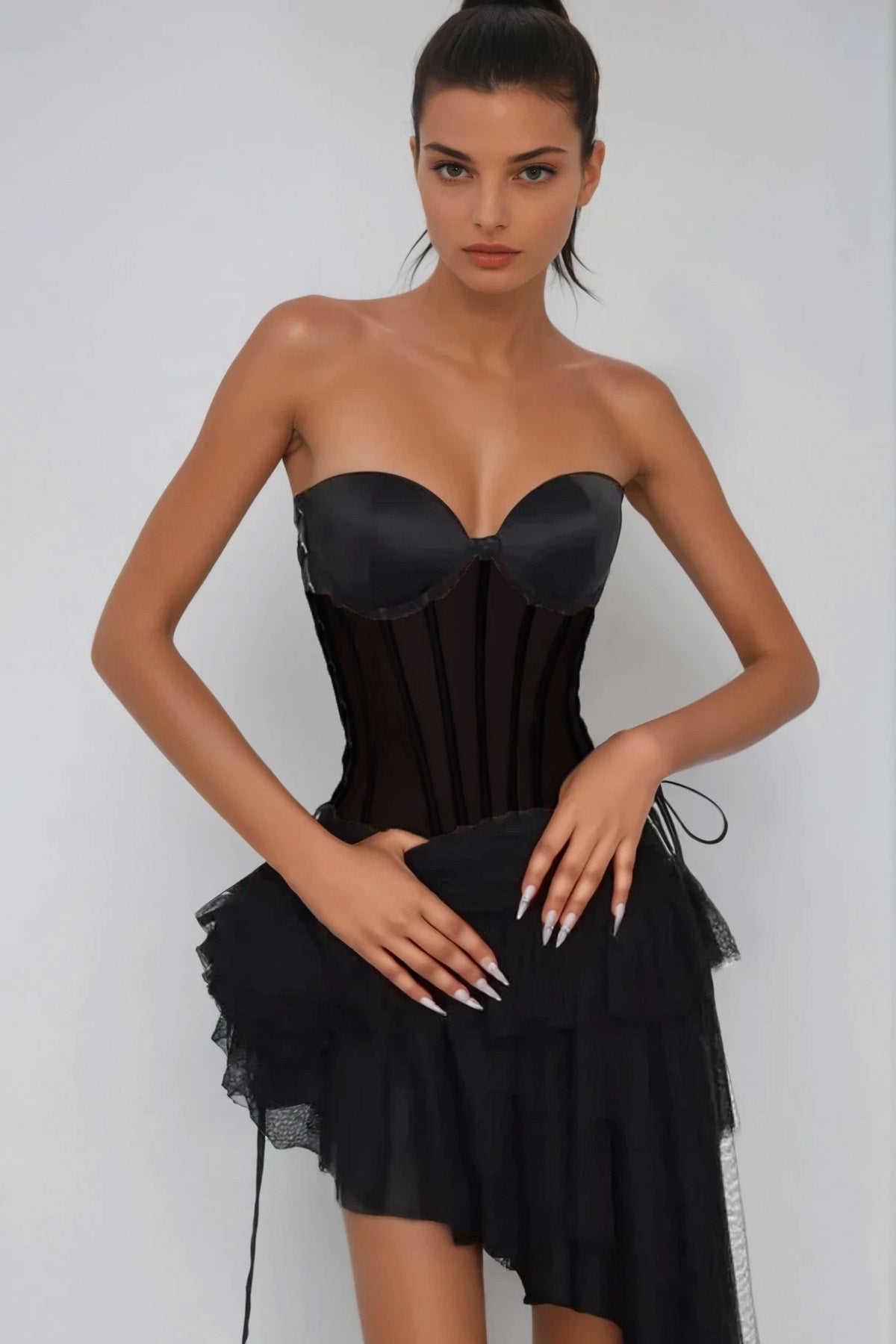 Danish Corset Mesh Asymmetric Skirt Set