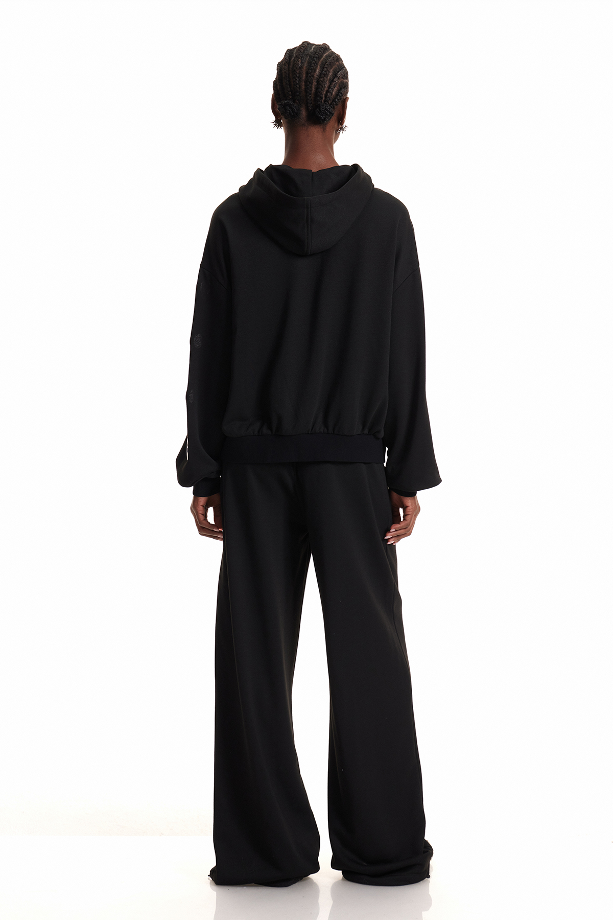 Daniyal Eyelet Hooded Pants Set In Black