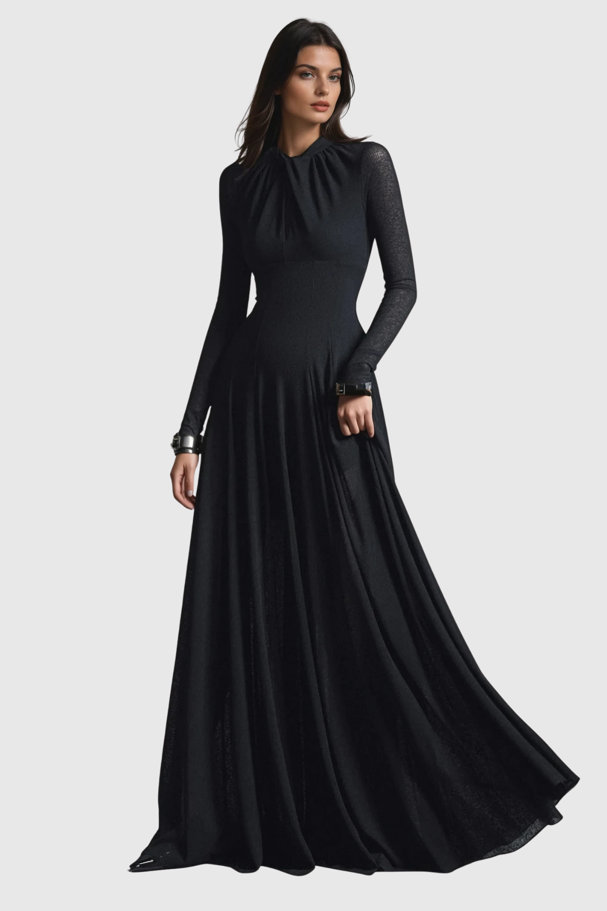 Dany Twist Long Sleeve Maxi Dress In Black