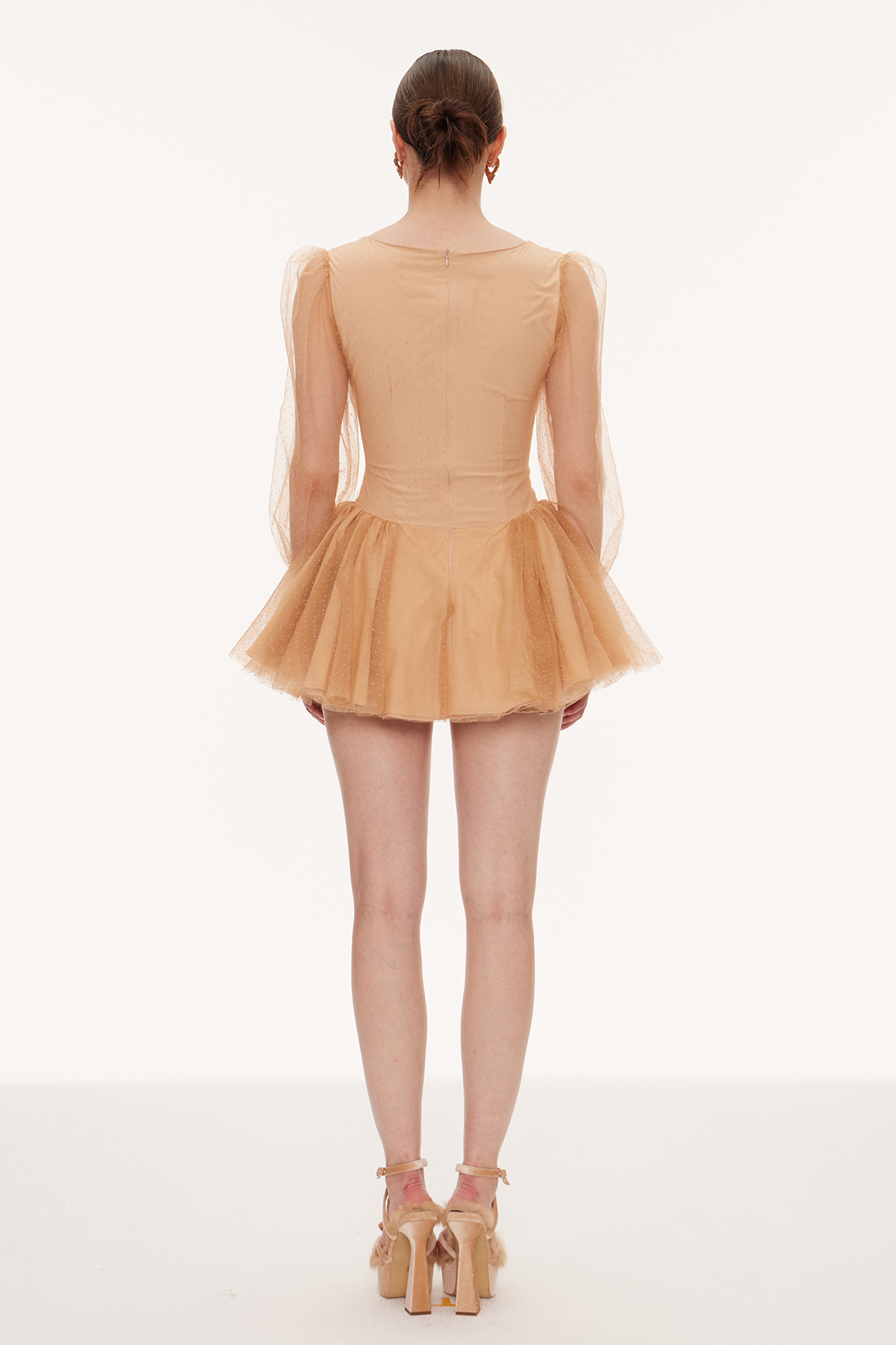 Danyal Flower Balloon Sleeve Mesh Mini Dress