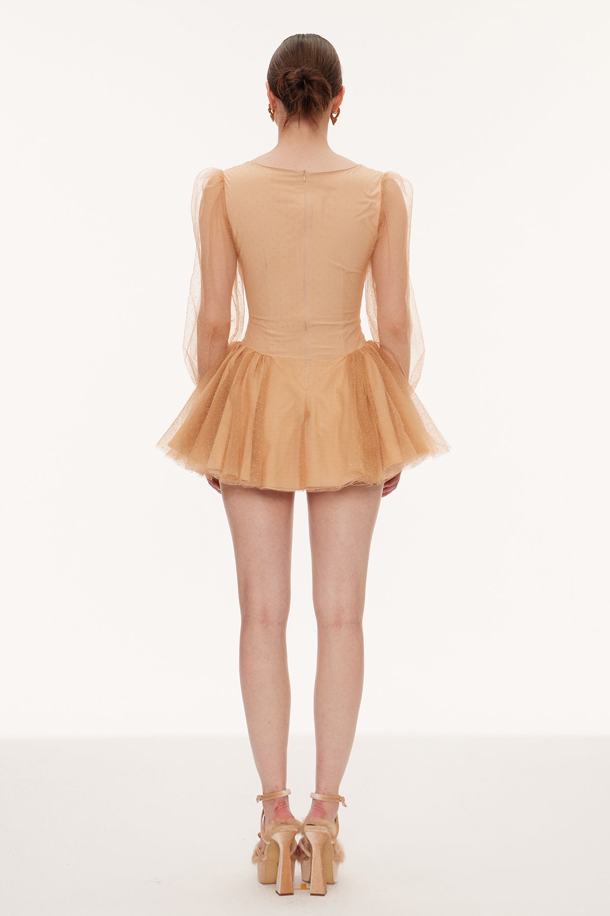 Danyal Flower Balloon Sleeve Mesh Mini Dress