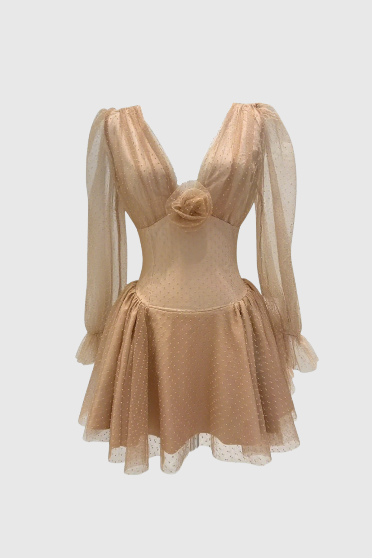 Danyal Flower Balloon Sleeve Mesh Mini Dress