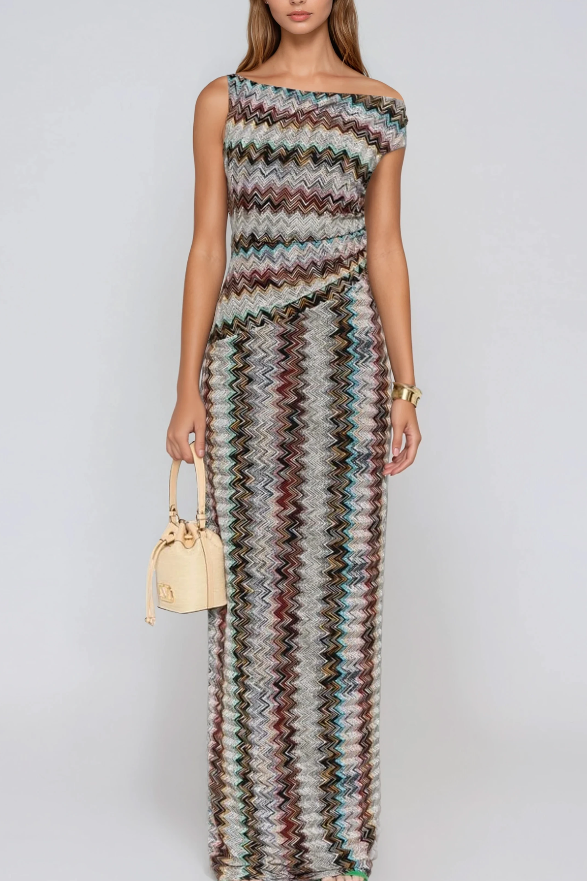 Daouda Asymmetric Stripe Maxi Dress