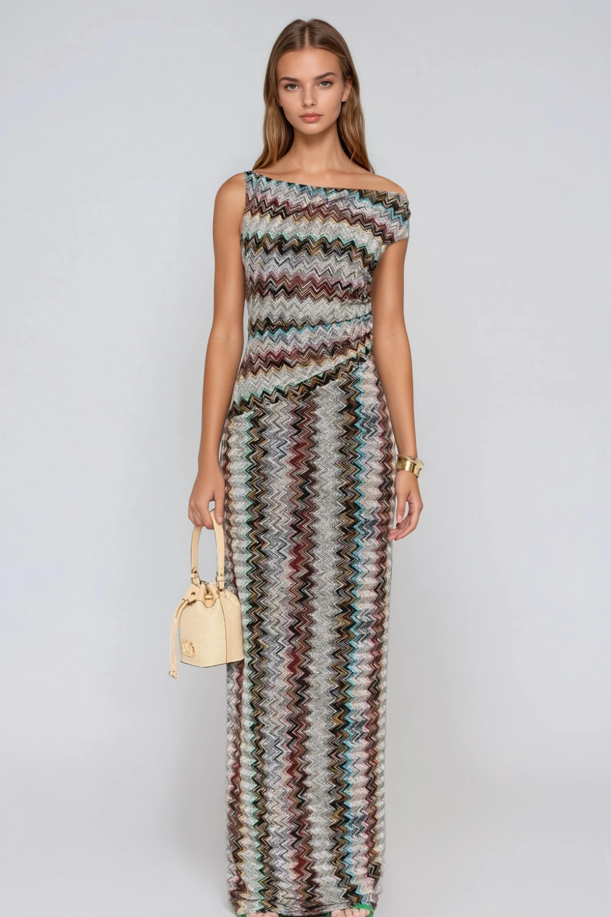 Daouda Asymmetric Stripe Maxi Dress