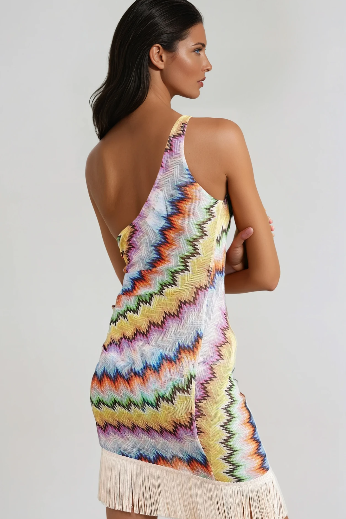 Daouda One Shoulder Fringe Mini Dress