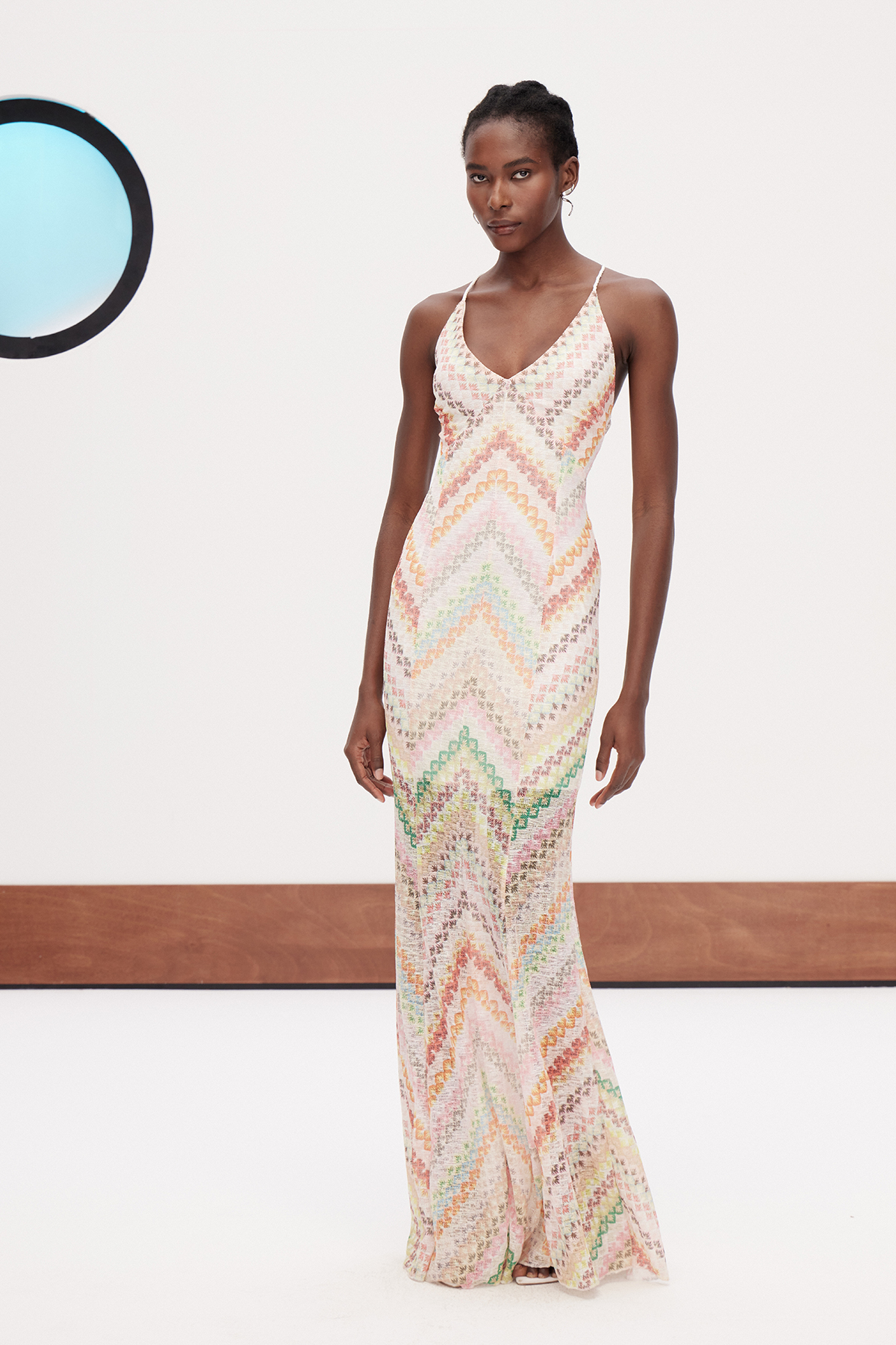 Daouda Spaghetti Backless Maxi Dress In Apricot