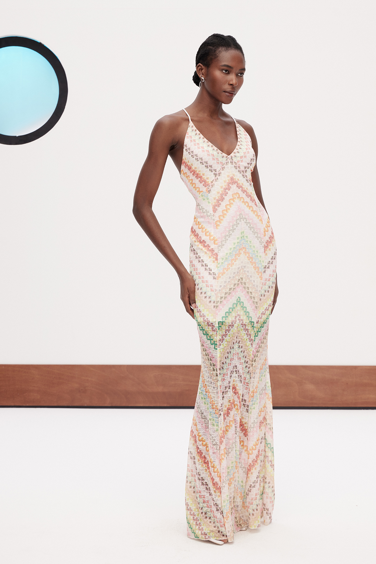 Daouda Spaghetti Backless Maxi Dress In Apricot