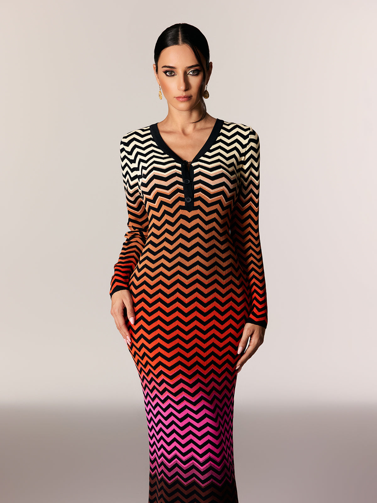 Daouda Long Sleeve Hayley Maxi Dress In Red