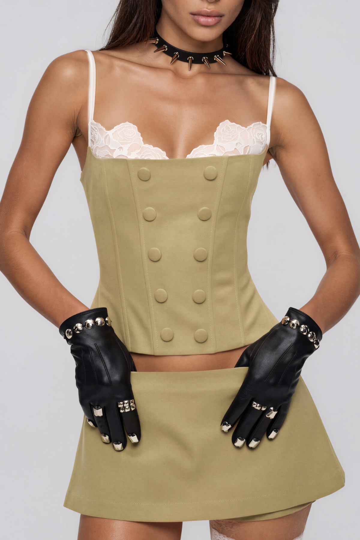 Dardana Spaghetti Lace Double Breasted Skirt Set