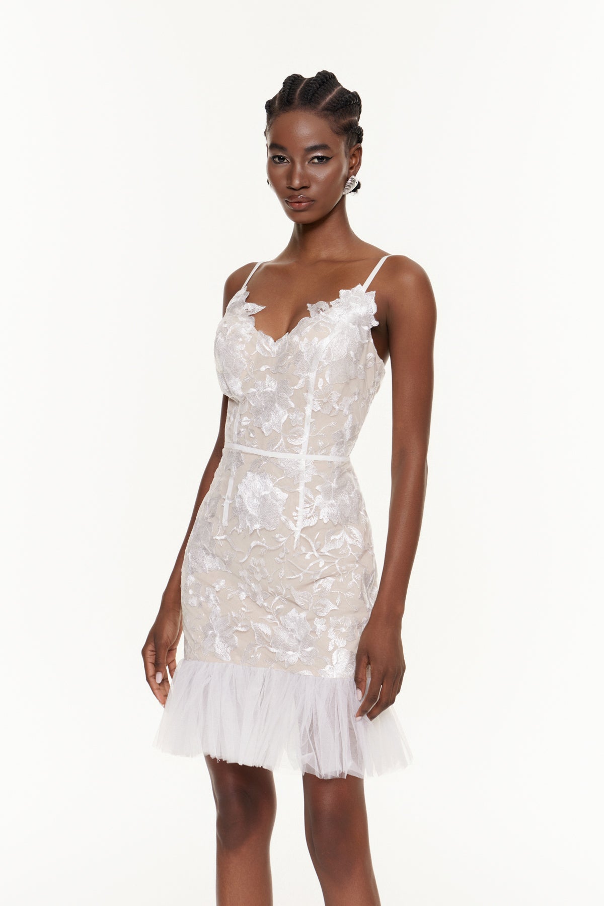 Darijo Lace Floral Ruffle Mini Dress