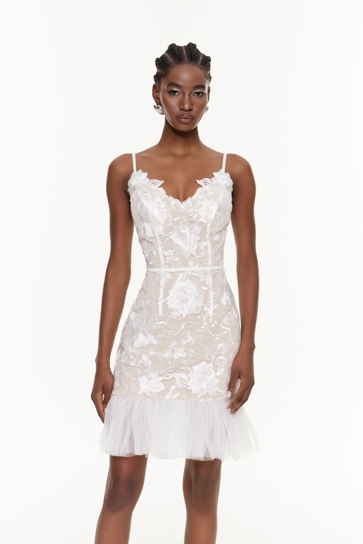 Darijo Lace Floral Ruffle Mini Dress