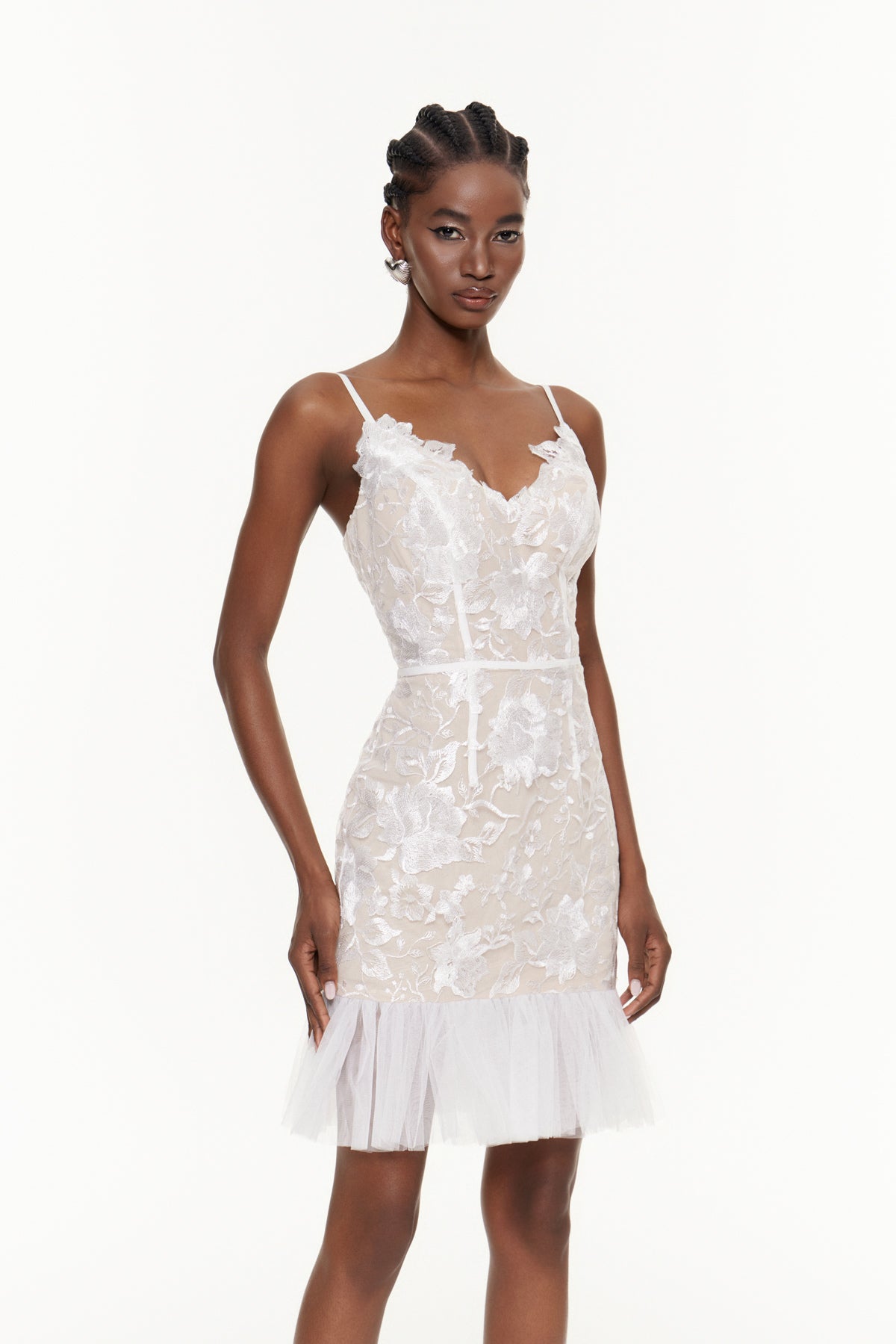 Darijo Lace Floral Ruffle Mini Dress