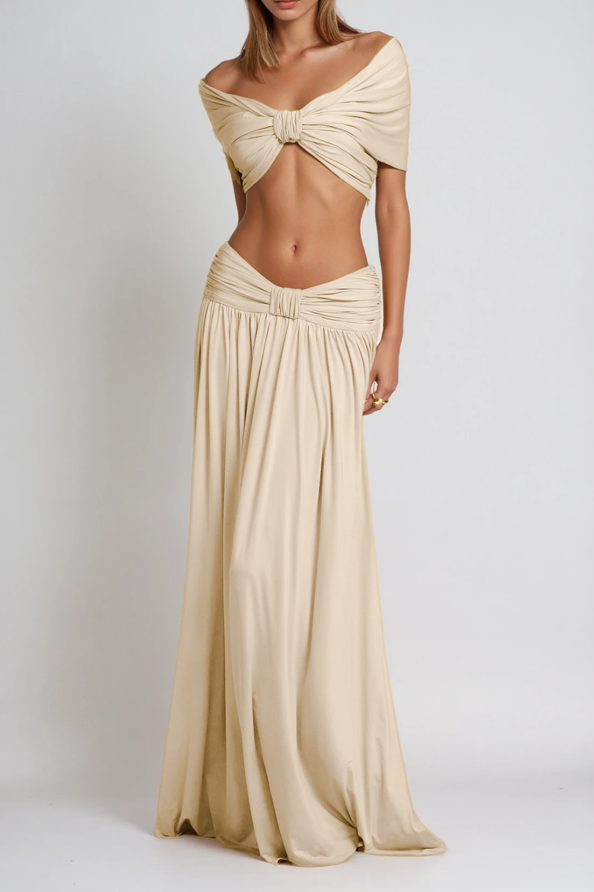 Darijus Off Shoulder Ruch Skirt Set