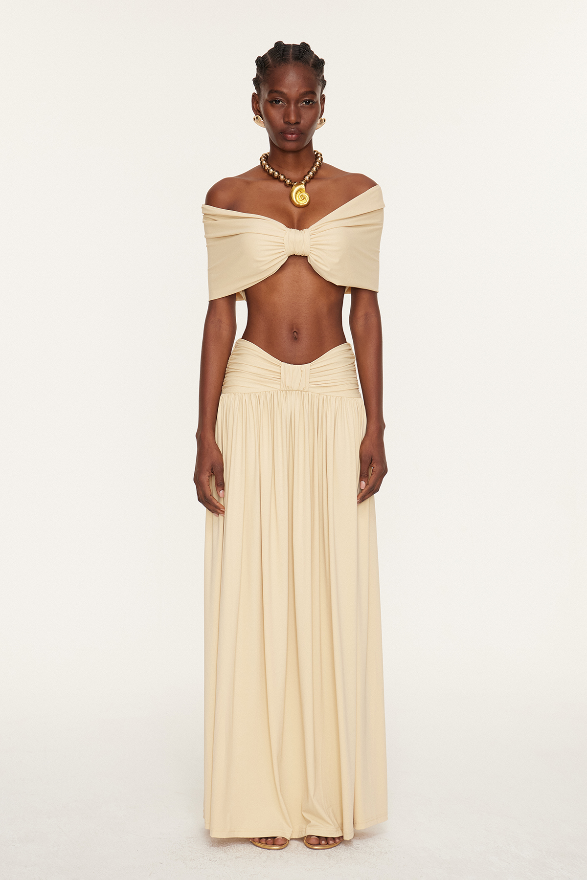 Darijus Off Shoulder Ruch Skirt Set