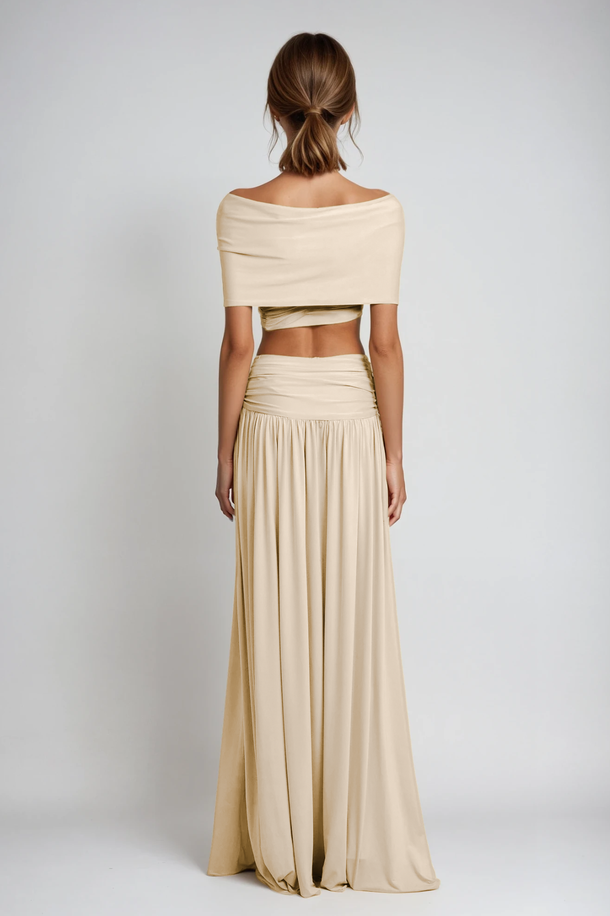 Darijus Off Shoulder Ruch Skirt Set