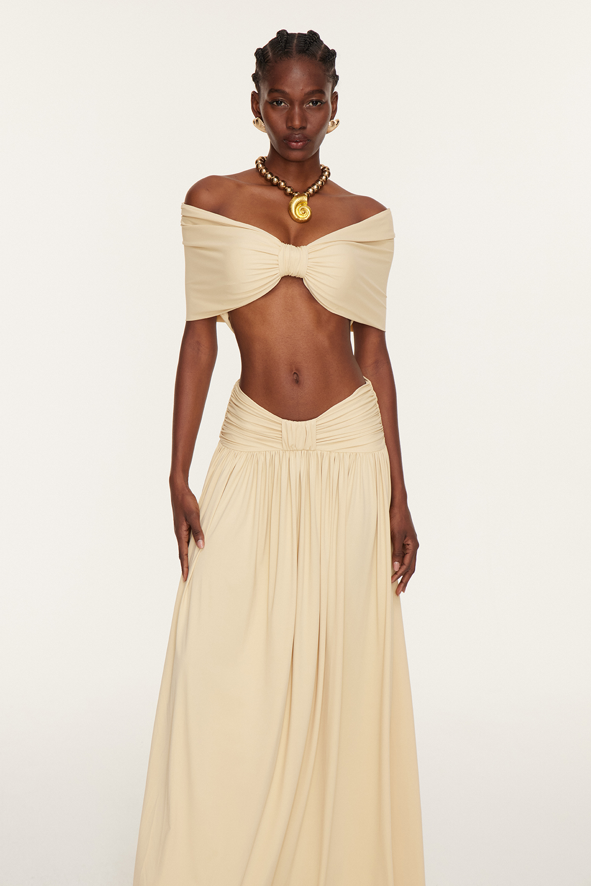 Darijus Off Shoulder Ruch Skirt Set