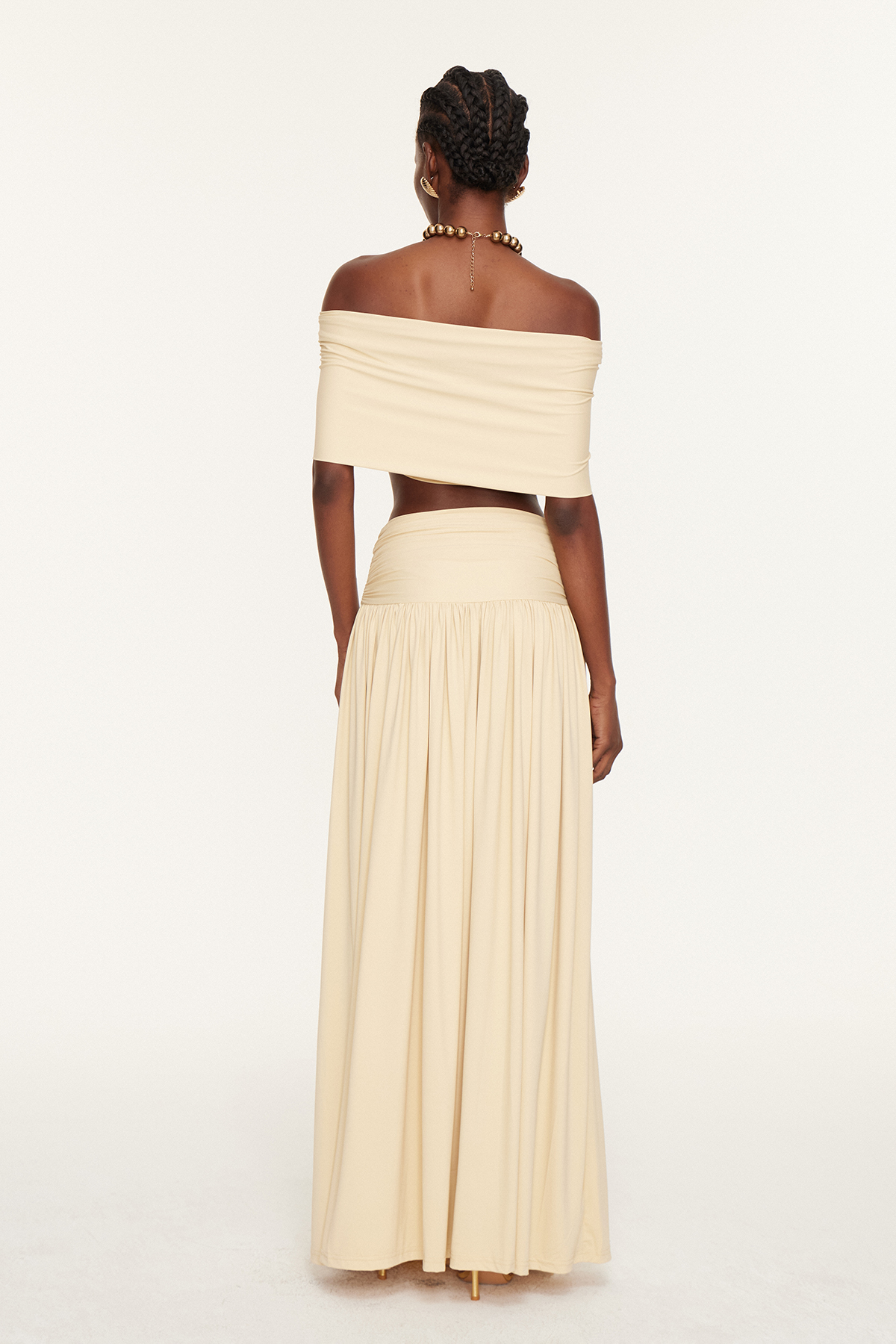 Darijus Off Shoulder Ruch Skirt Set