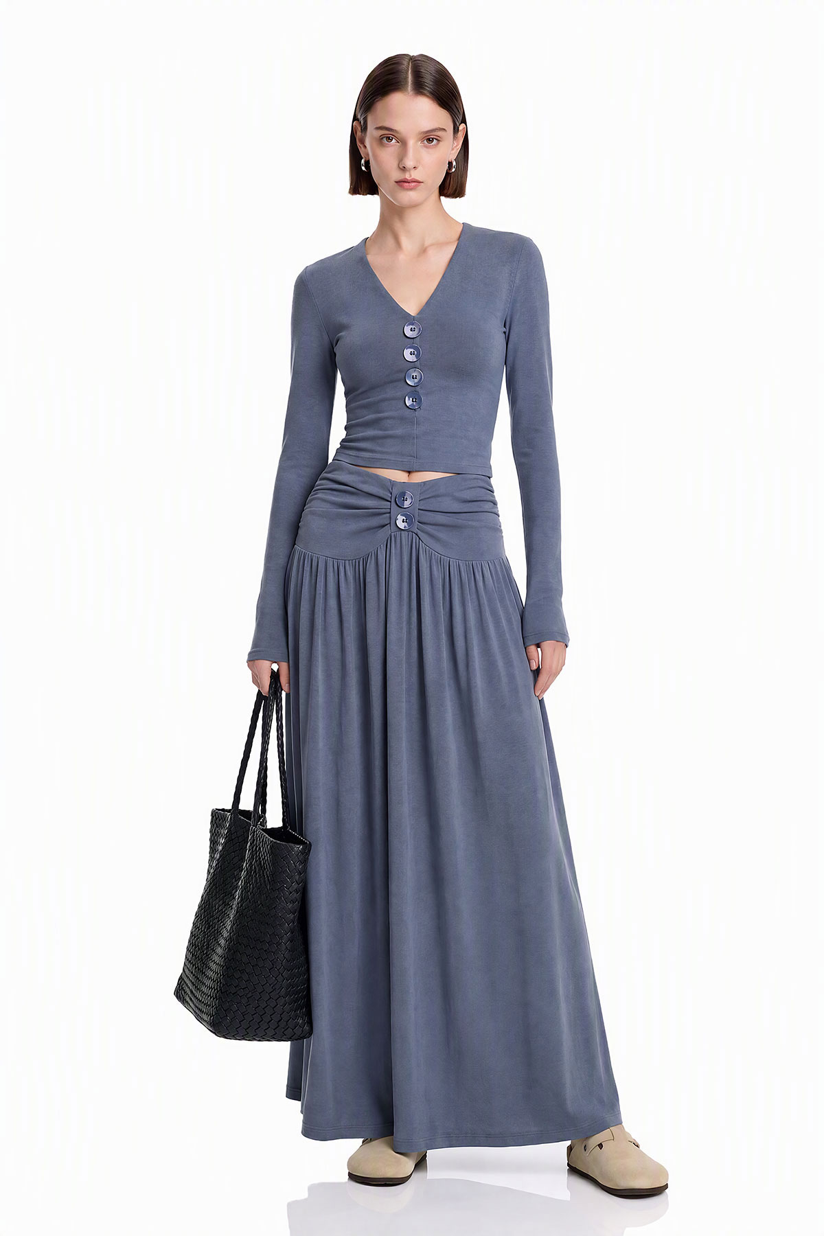 Darijus V Neck Ruch Skirt Set