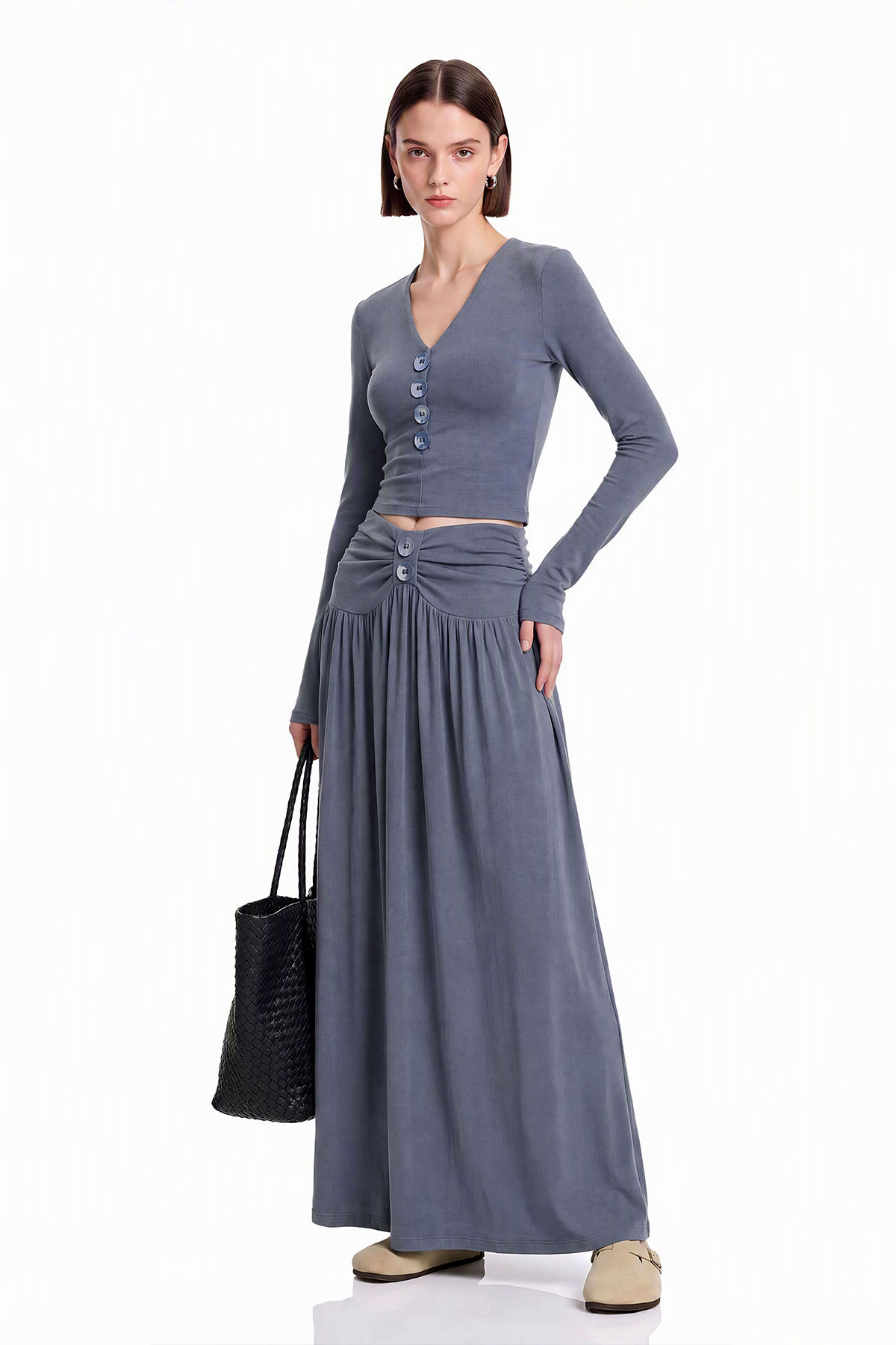 Darijus V Neck Ruch Skirt Set