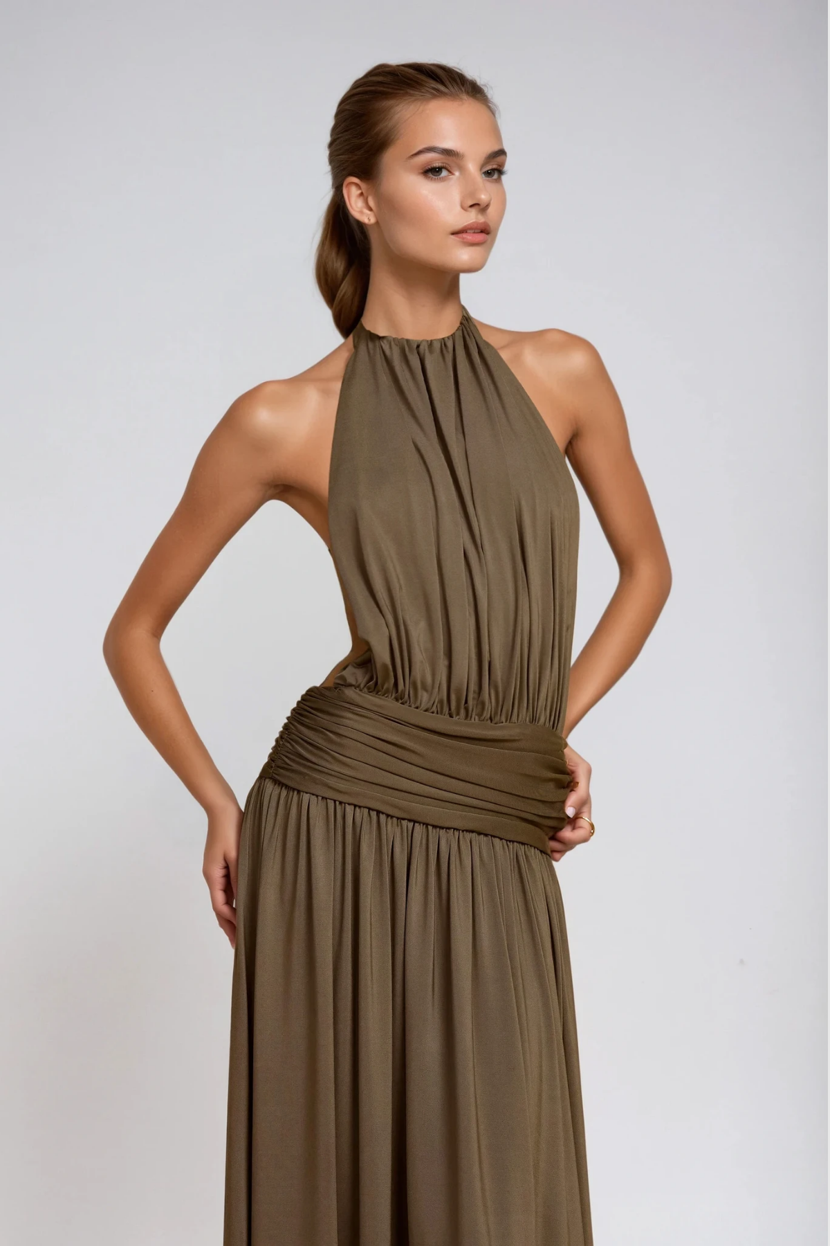 Darin Halter Neck Ruch Maxi Dress