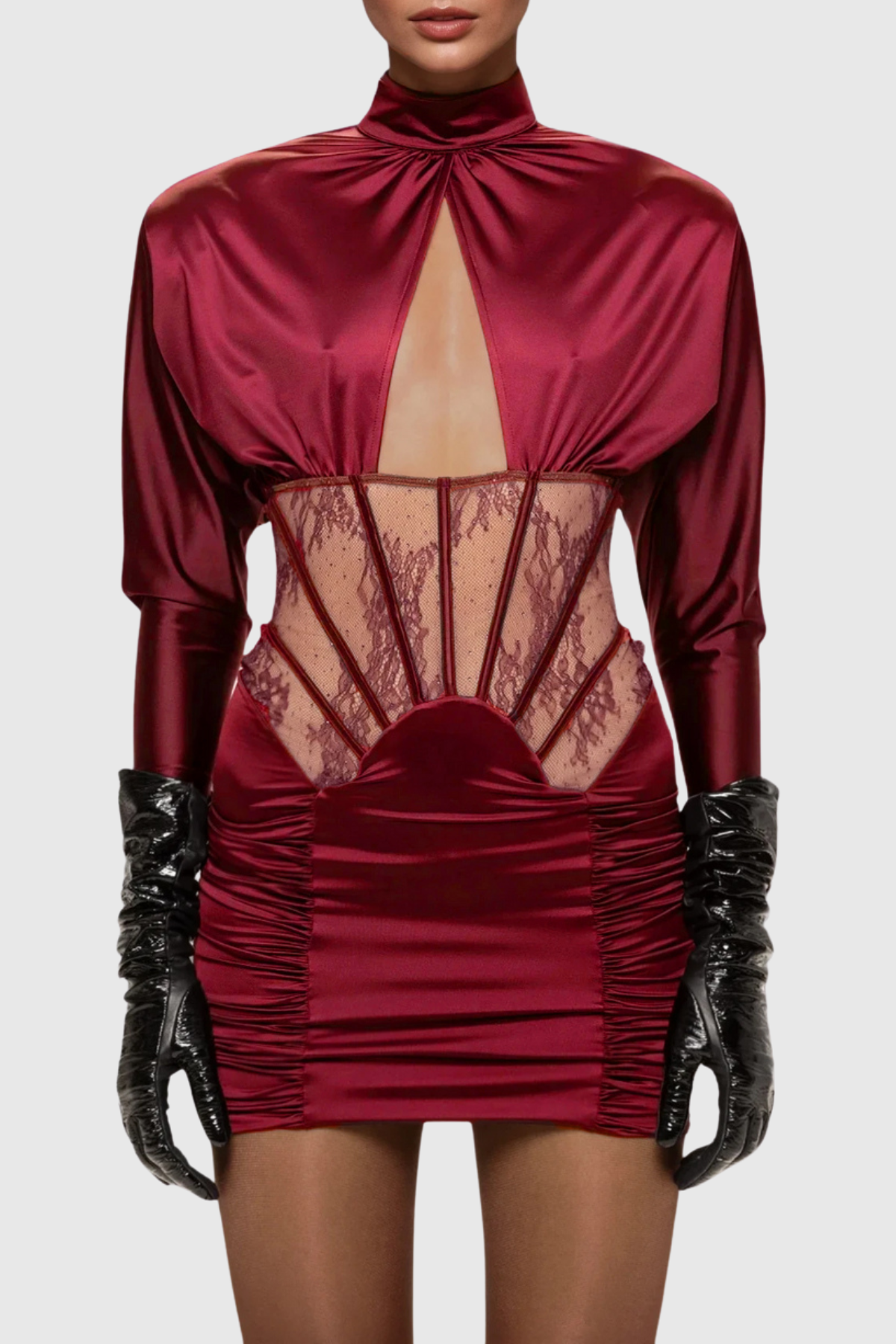 Darion Corset Cutout Satin Mini Dress