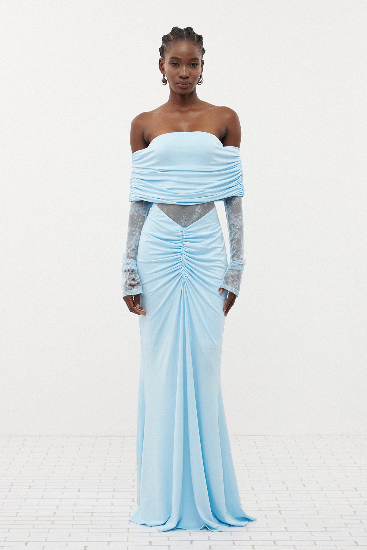 Darlene Off Shoulder Lace Ruch Maxi Dress