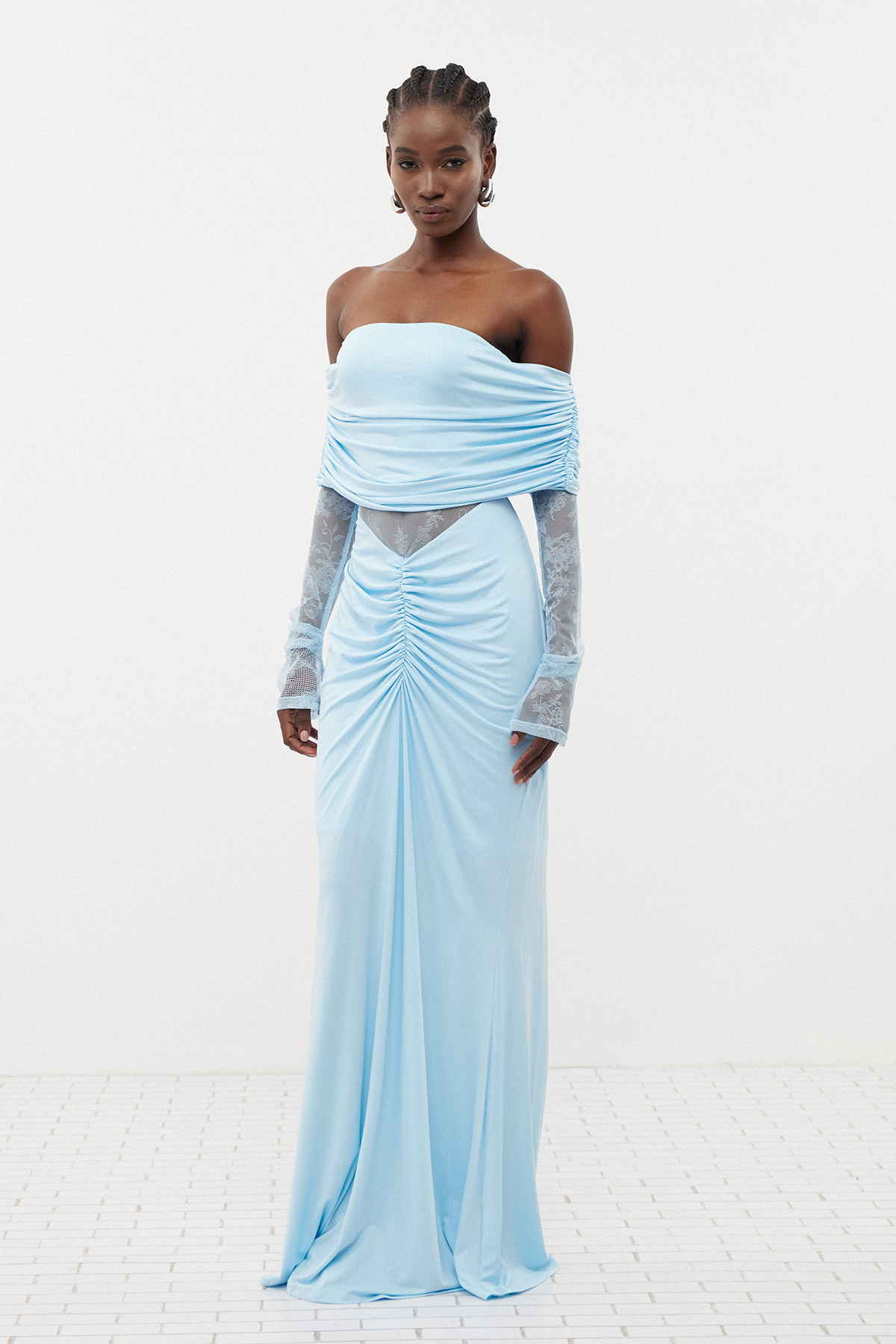 Darlene Off Shoulder Lace Ruch Maxi Dress